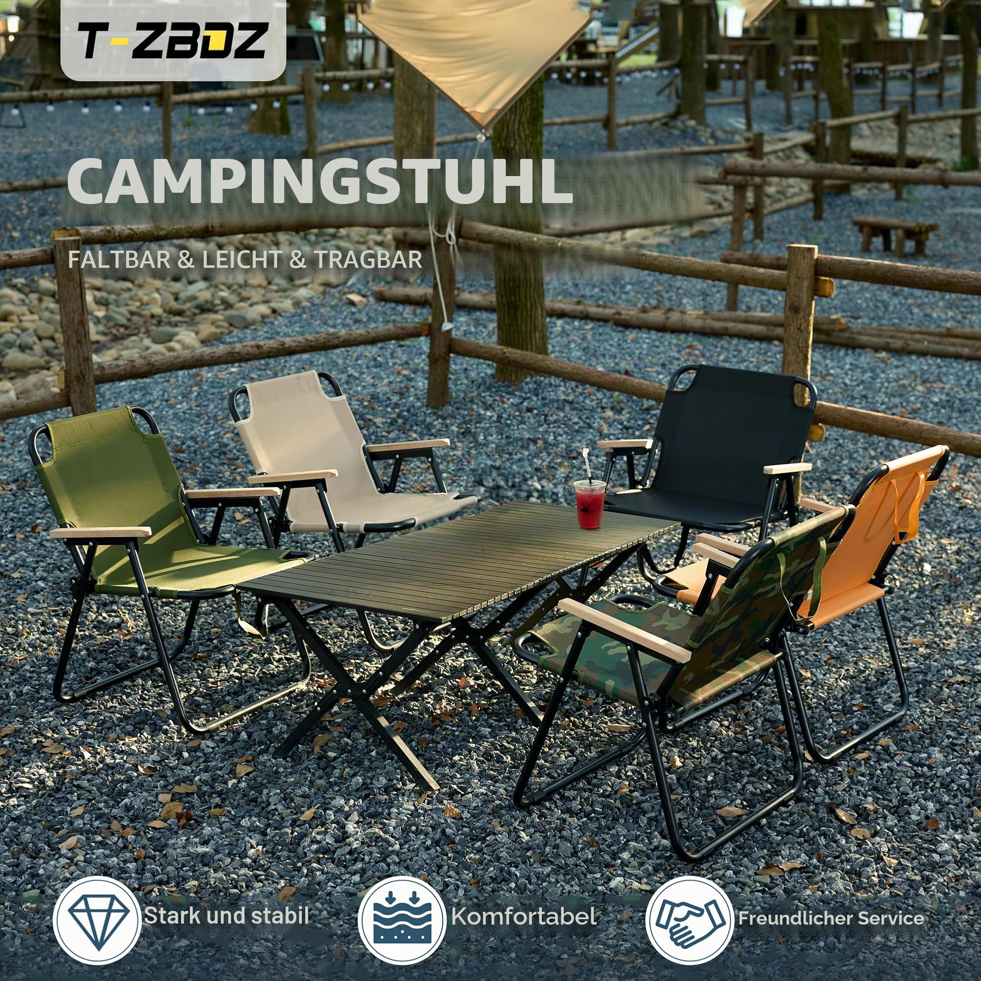 Campingstuhl Faltbar Klappstuhl Camping, Faltstuhl Camping, Klappbare Campingstühle mit Armlehnen, Tragbarer Stuhl Gartenstuhl Anglerstuhl, für Picknick Angeln Strand Garten - Grün