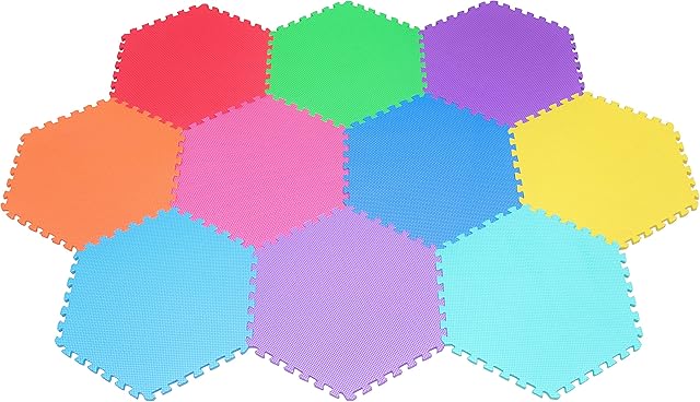 Edukit Hexagonal Foam Play Mat Tiles 10 Pack Interlocking Floor Mats for Children Multicoloured EVA Foam Tiles