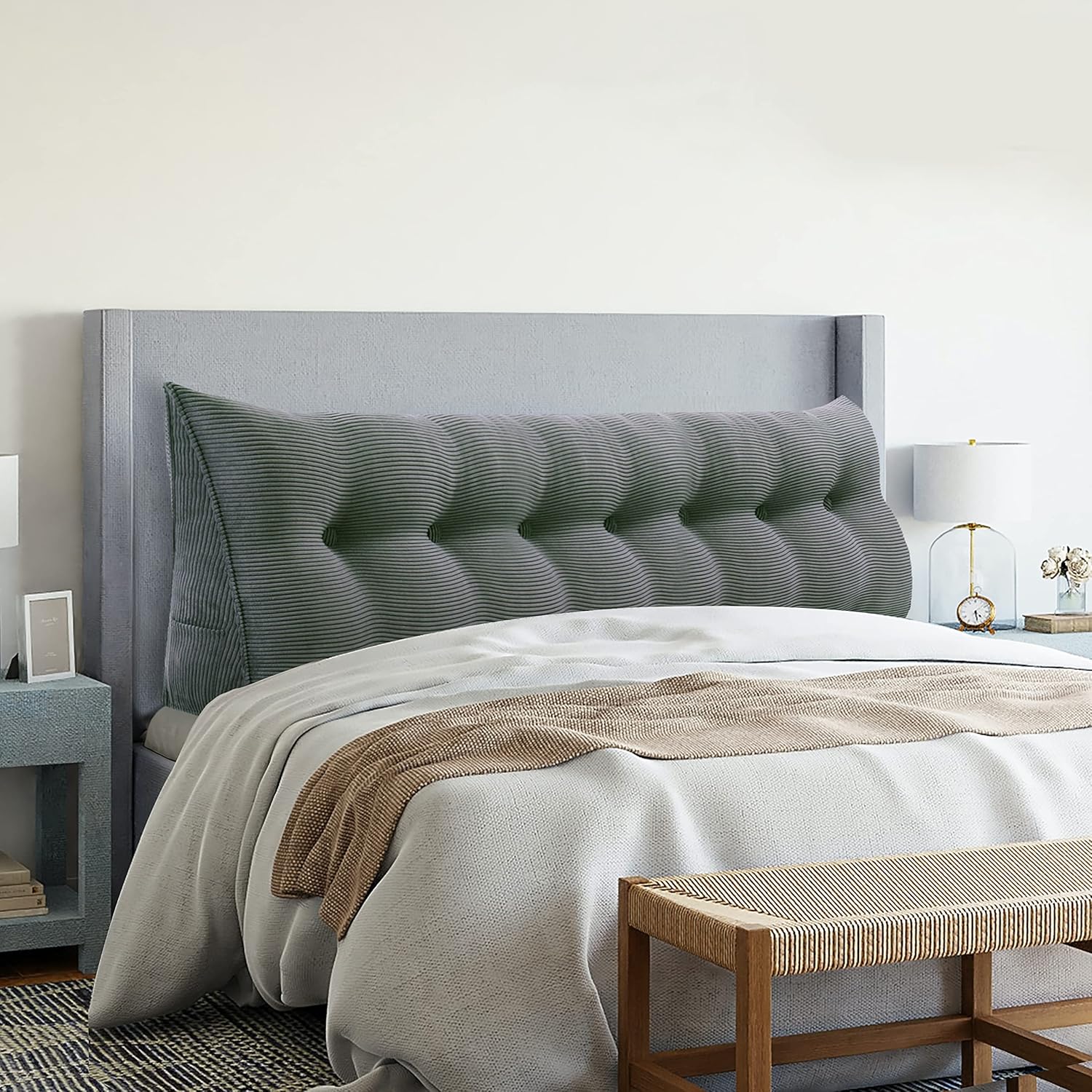 Wedge Headboard Pillows Bed Wedge Pillow Headboard Wedge Pillow Triangle Pillow Wedge Daybed Pillows Bolster Pillow Headboard with Removable Cover Grey King