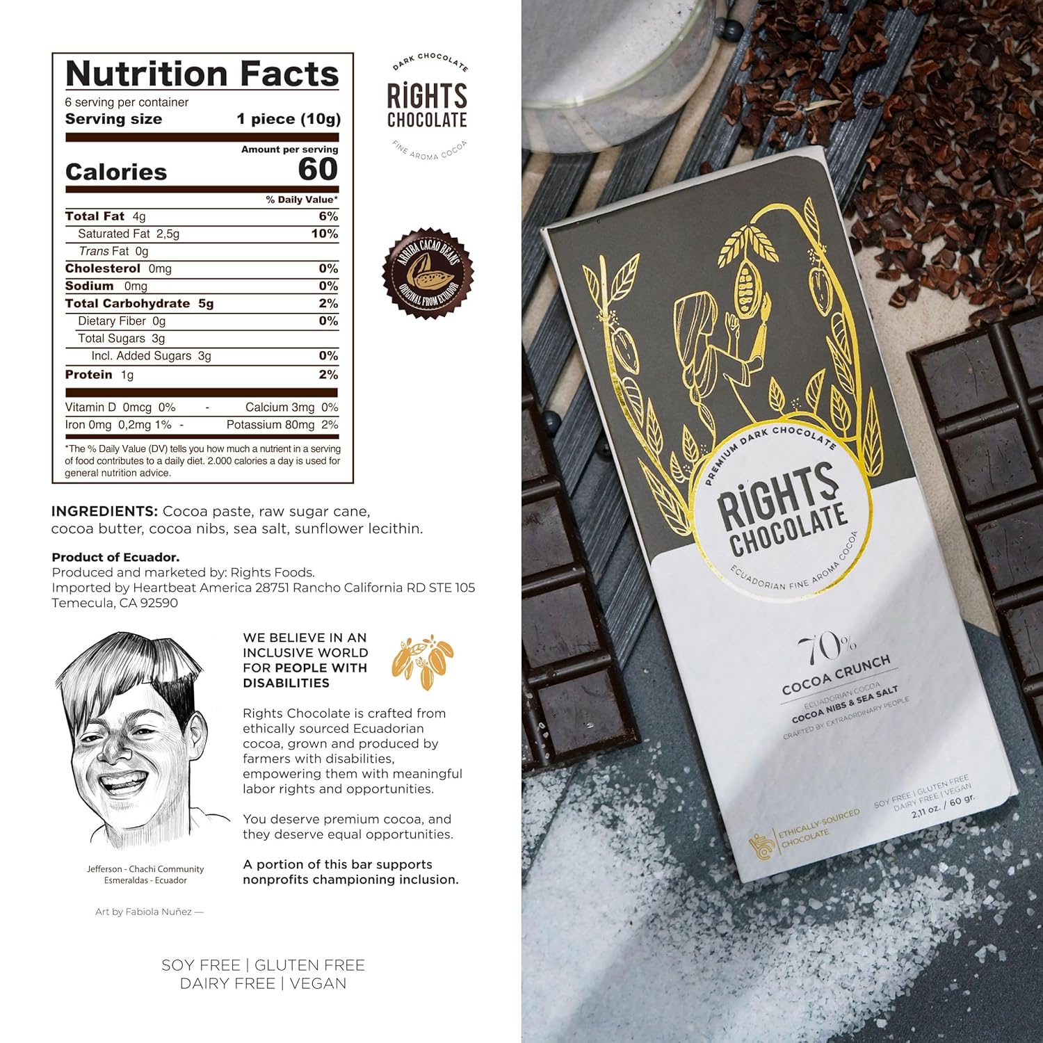 Rights Chocolate Valentine’s Day Dark Chocolate Gift Box – 4 Premium Bars 60g, Assorted Flavors, Fine Aroma Chocolate Gift, Soy-Free, Gluten-Free, Dairy-Free, Vegan, Keto, Ecuadorian Cacao, Superfood Series.