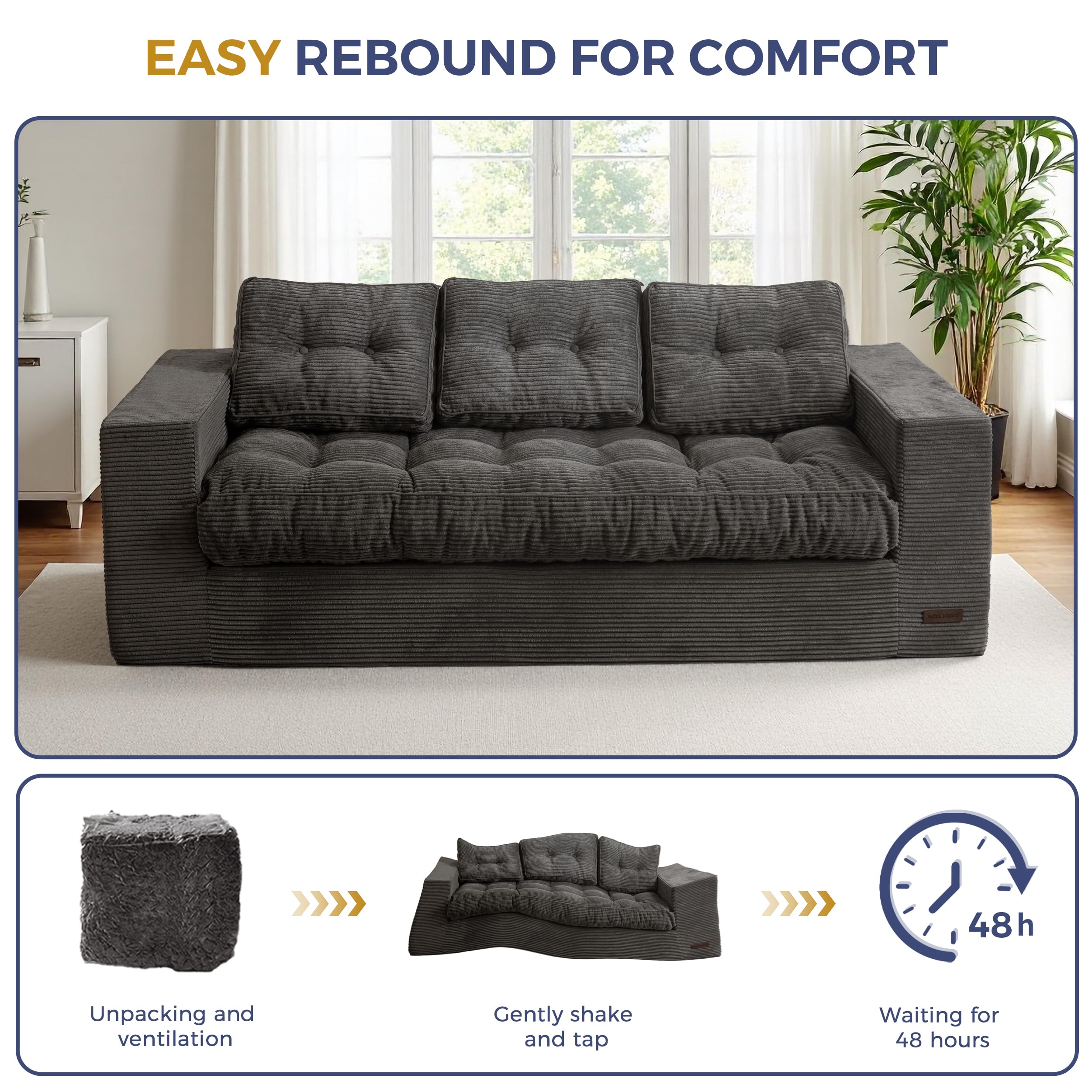MAXYOYO Oversized Loveseat Sofa Couch, Upholstered Bean Bag Chair Cloud 3-Seat f - product photo