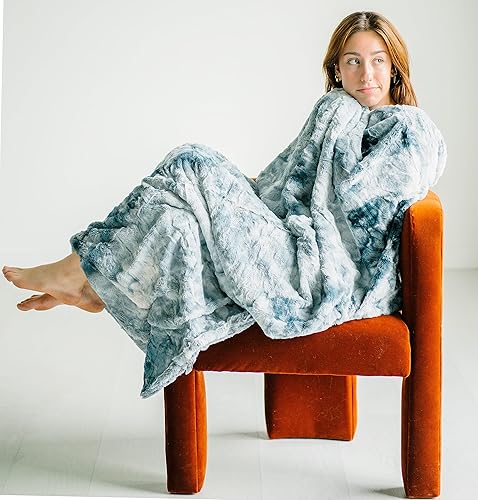 Miniatura 4 de WOLF CREEK BLANKET Doublesoft - Manta de piel sintética de gran tamaño, 60 x 80 pulgadas, azul escarcha ártica, suave, esponjosa, acogedora, peluda,