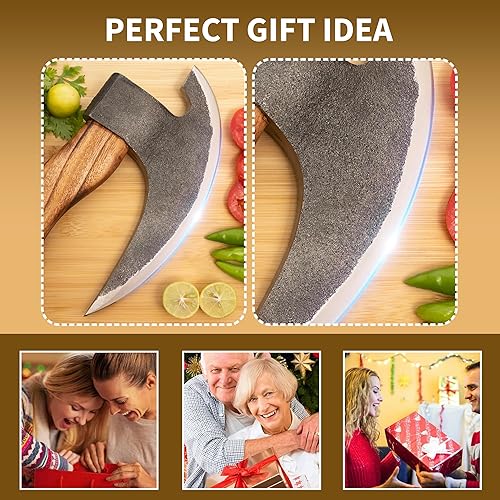 Miniatura 8 de Cortador de pizza vikingo hecho a mano  Auténtica rebanadora de pizza medieval con mango de madera de ceniza y funda de cuero  Herramientas de