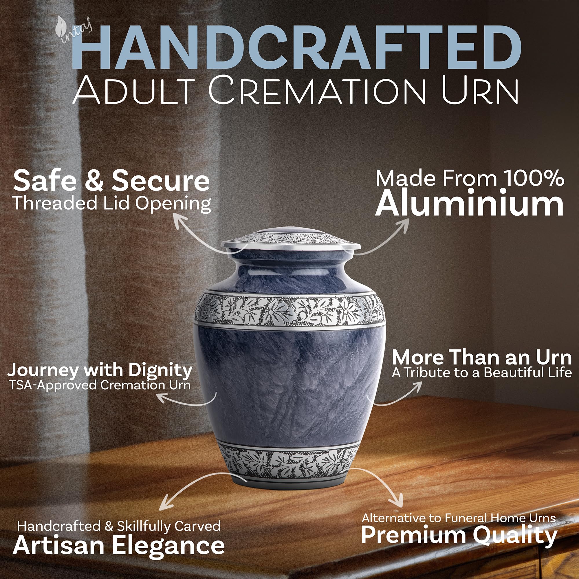 Urna de cremación para cenizas humanas para adultos, machos o mujeres, urna conmemorativa grande de aluminio hecha a mano, elegante urna conmemorativa para exhibición en el hogar, urna funeraria