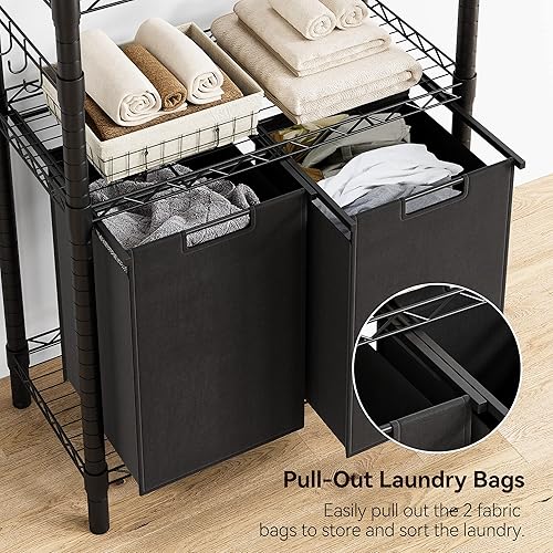 Miniatura 4 de GAOMON Cesta de lavandería, organizador multifuncional para lavandería, clasificador de lavandería con bolsas extraíbles y asas reforzadas, estante