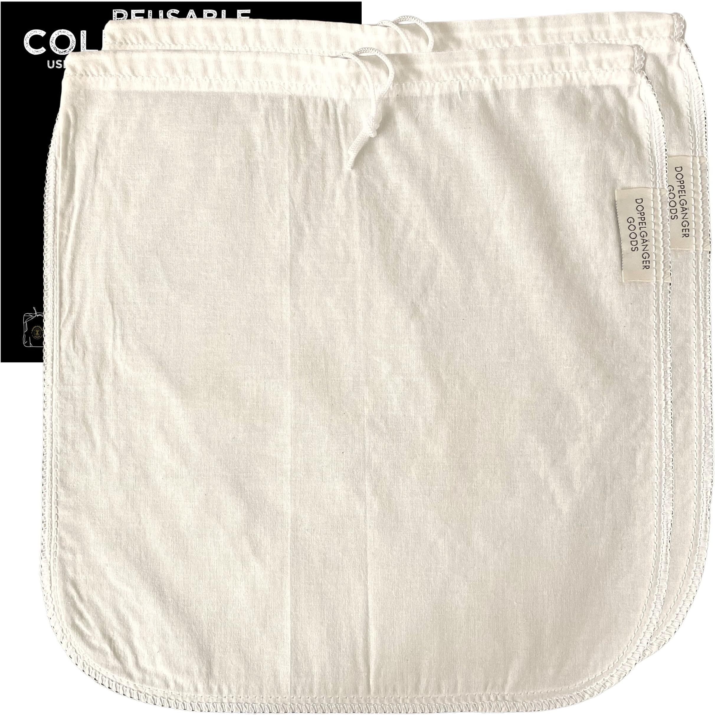 (2-Pack, Large 30cm x 30cm) Organic Cotton Cold Brew Coffee Bag - Designed in California - Reusable Coffee Filter with EasyOpen Drawstring Cold Brew Maker for Pitchers, Mason Jars, & Toddy Systems