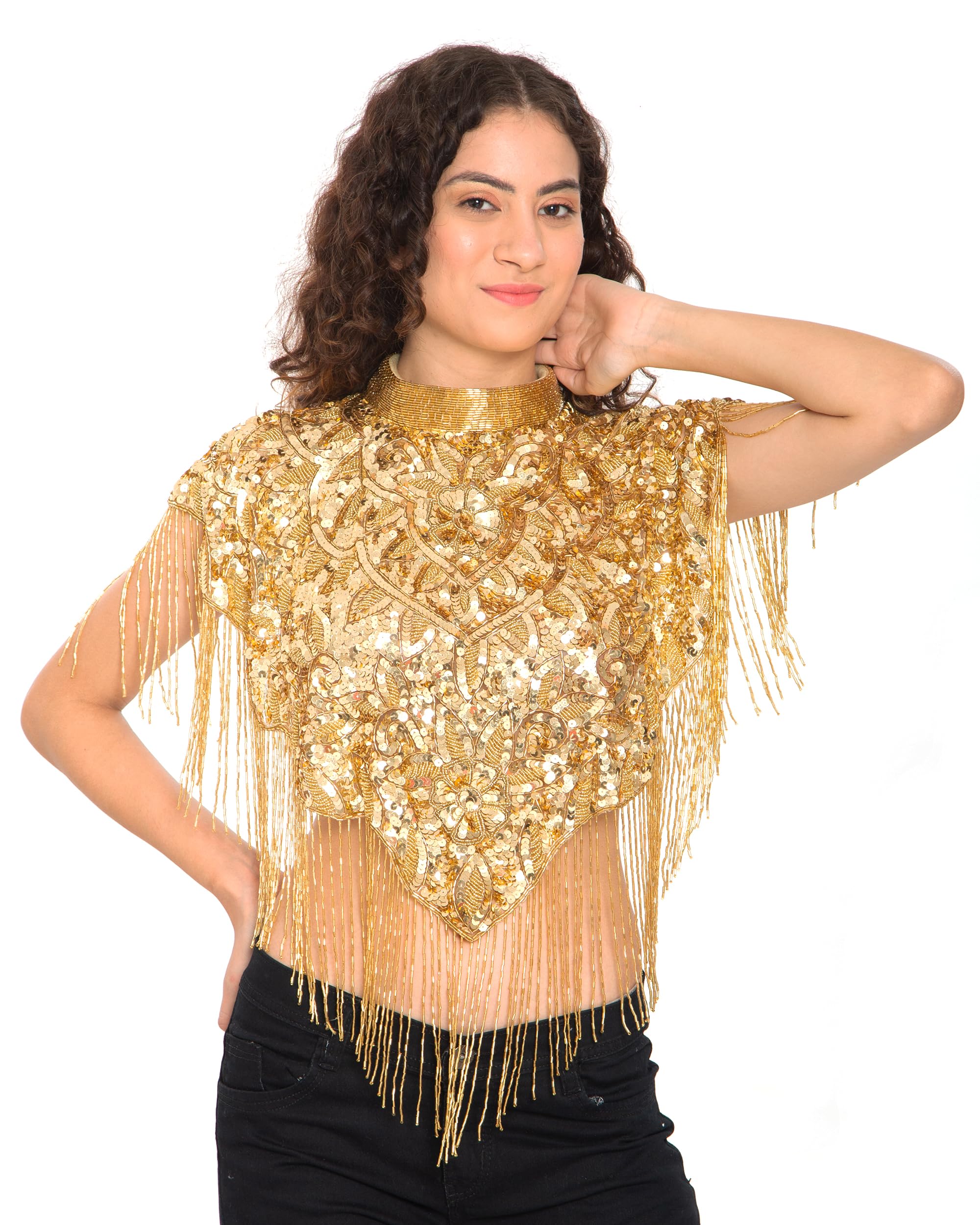 Women Short Bead Poncho Cape