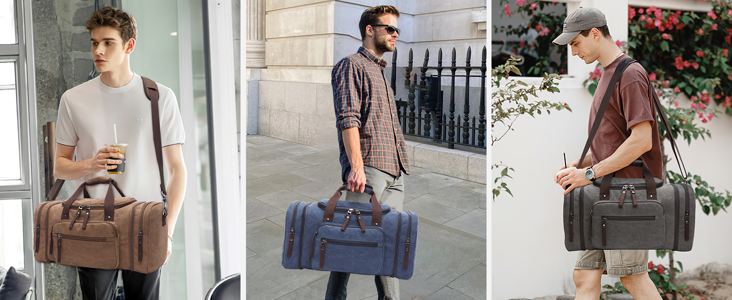 Sac De Voyage Homme 40L Grande Capacité – Sac Sport & Week-End Toile Noire – Bandoulière Réglable + Multi-Poches – Idéal Business, Gym, Vacances