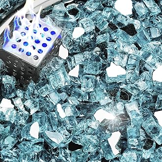 NUPICK 10 lb Reflective Fire Glass, 1/2 Inch, Fit for Fire Pit & Fireplace, Pacific Blue