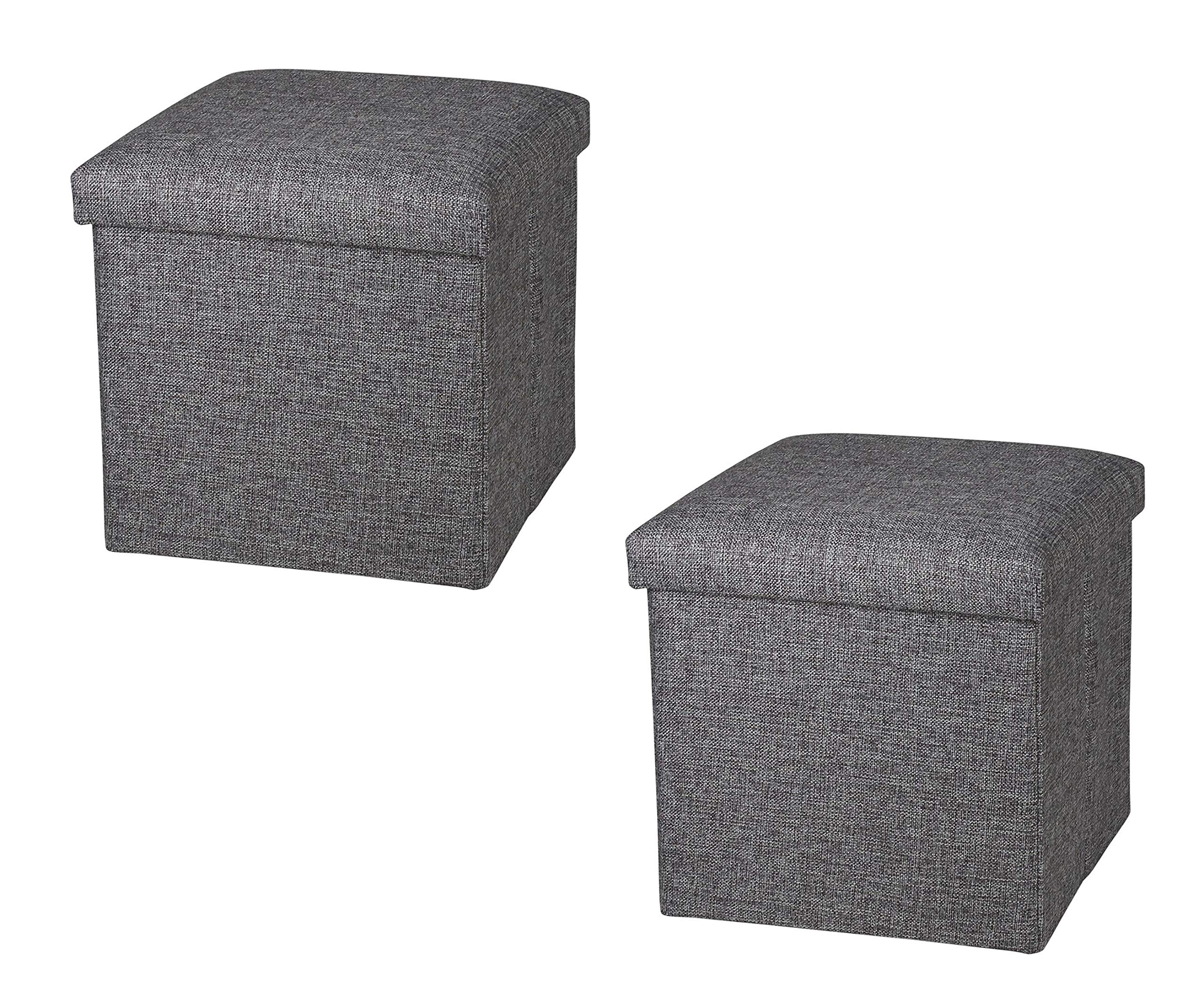 ASUVI Foldable Organizer Stool Chest Storage Box with Lid – Multi-Functional Collapsible Ottoman Footrest Seat Footstool Fabric (Grey)