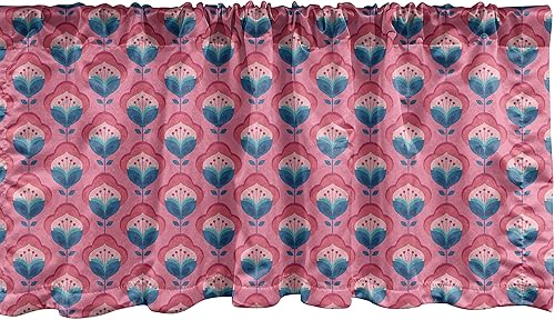 Ambesonne Floral Window Valance, Repetitive Retro 70's Look Blush Flowers Geometric Illustration, Curtain Valance for Kitchen Bedroom Decor with Rod