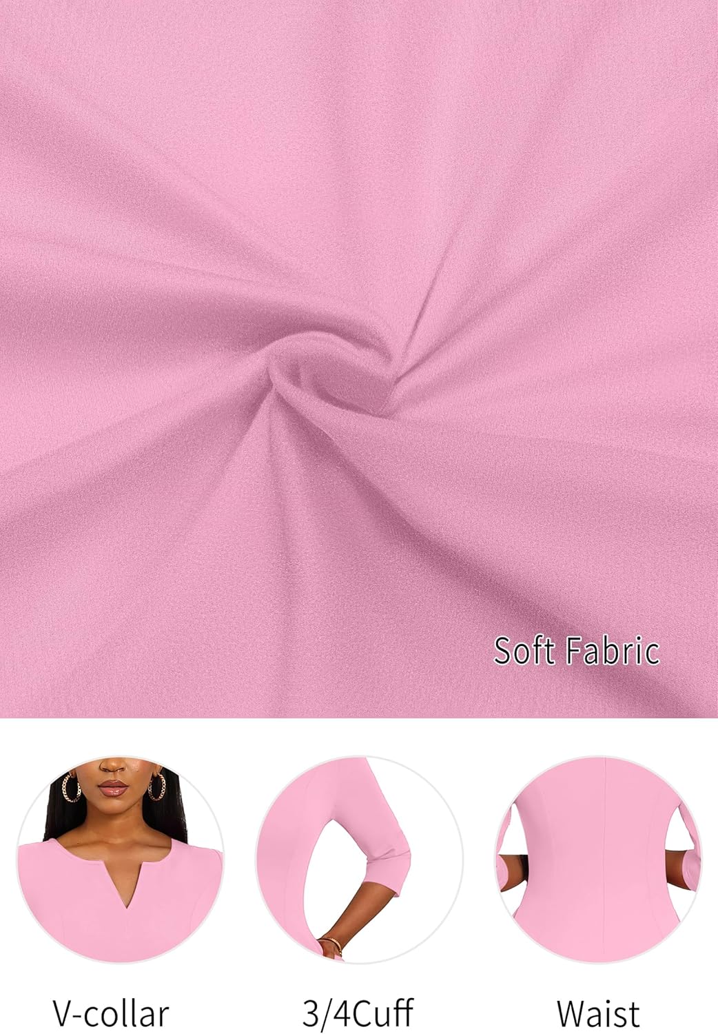 Nmoder Midi Dresses for Women A-Line Fit and Flare Dress 3/4 Sleeve V Neck Cocktail Wedding Guest Work Dress with Pockets - Image 6