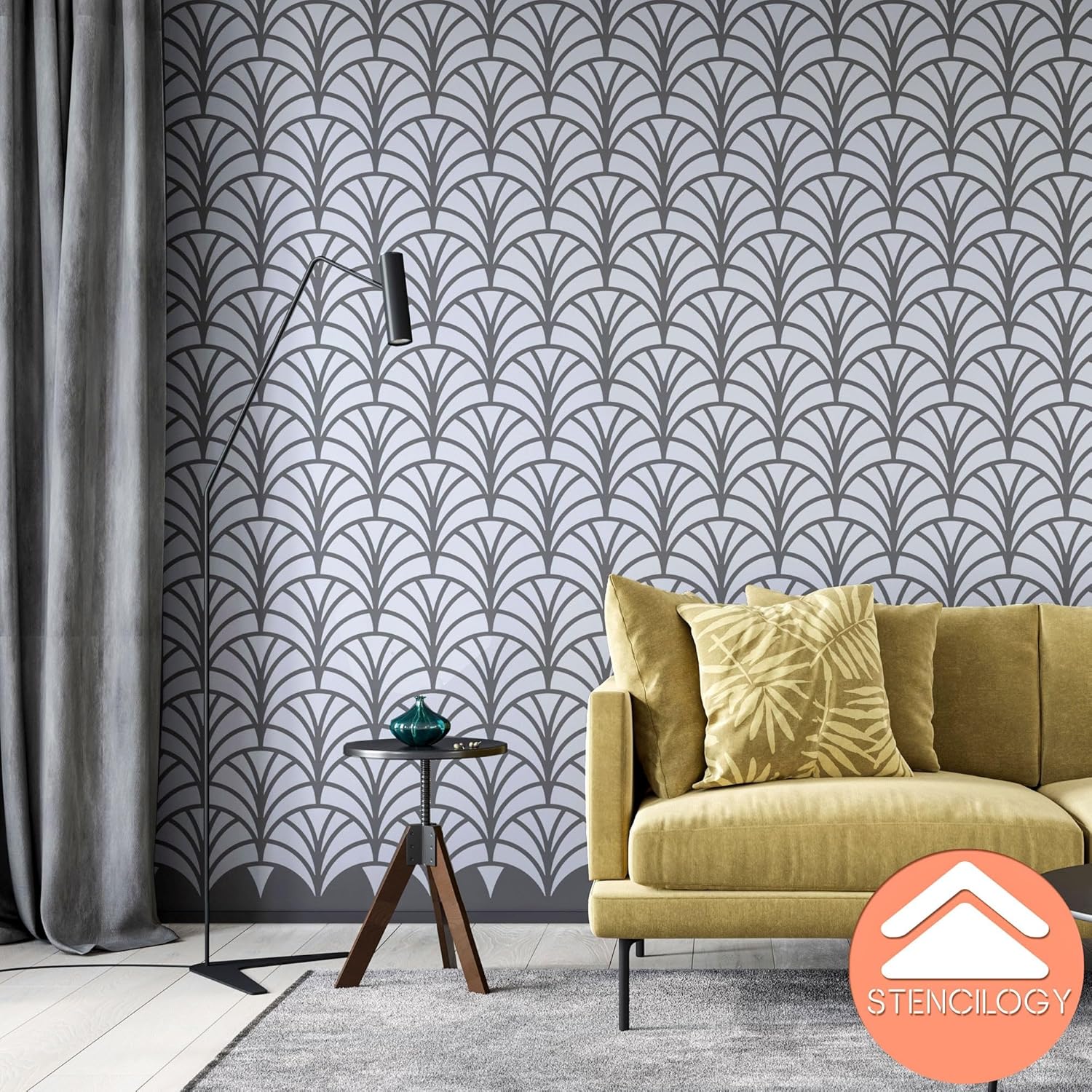 STENCILOGY/Elbe - 20.5" x 37.5" XL Wall Stencil, Floral Wall Stencil, Large Allover Wall Stencils for Painting, Stencils for Walls, Large Flower Leaf Wall Stencil