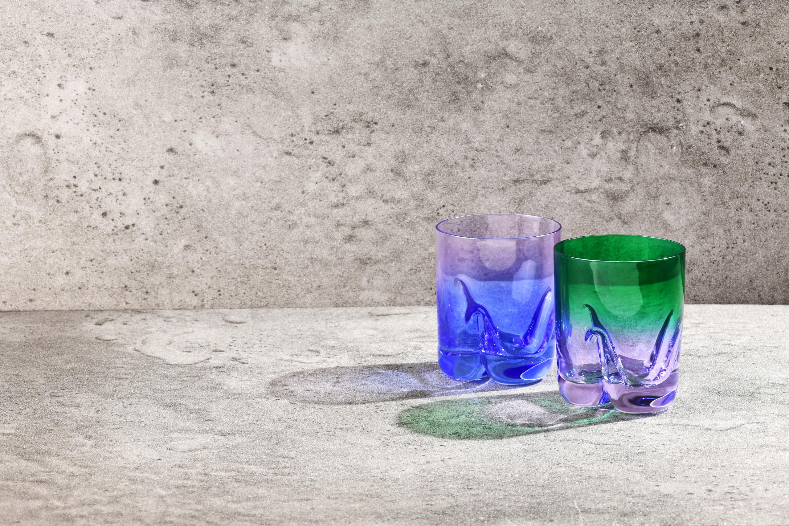 Krosno – Bicchieri da whisky 250 ml, set da 4 pezzi – Collezione Aurora – Dipinti a mano e decorati – Cristallo senza piombo – Per bourbon, rum e cocktail – Regalo – Blu scuro-Viola