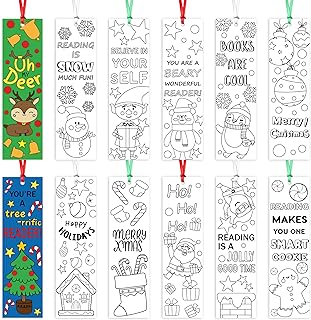 ANGOLIO 75Pcs Christmas Color Your Own Bookmarks Kids DIY Coloring Christmas Party Bookmarks Game Prize Art Craft Supplies Birthday Goodie Bag Fillers Classroom Reading Club Rewards