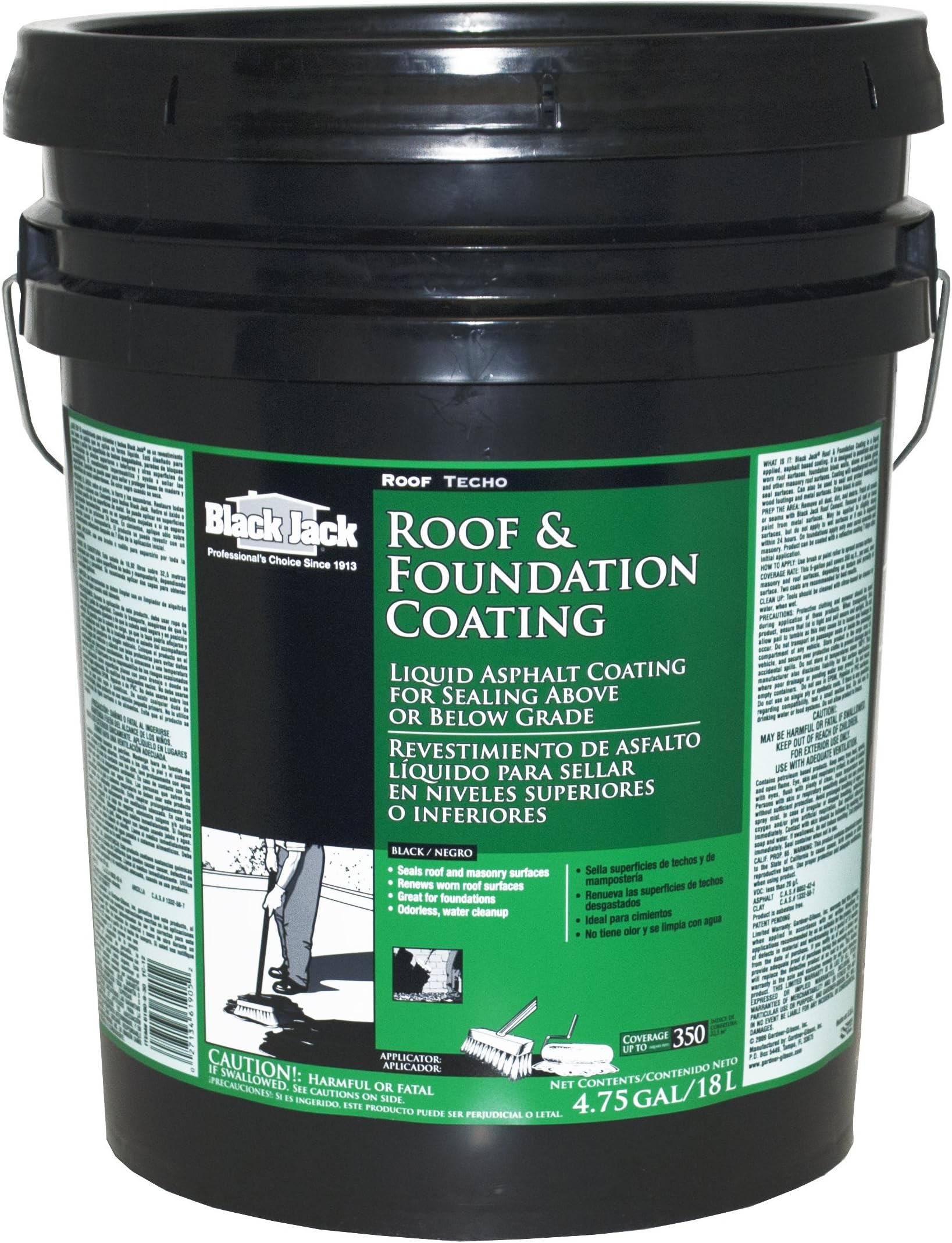 Black Jack 6190 Roof and Foundation Liquid Asphalt Coating, 5-Gallon Pail