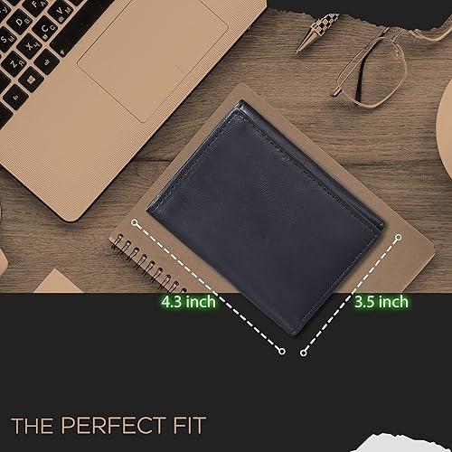 Miniatura 5 de Billetera de cuero triple para hombre con RFID Carteras delgadas para hombres con 1 identificación y 6 ranuras para tarjetas de crédito Bolsillo