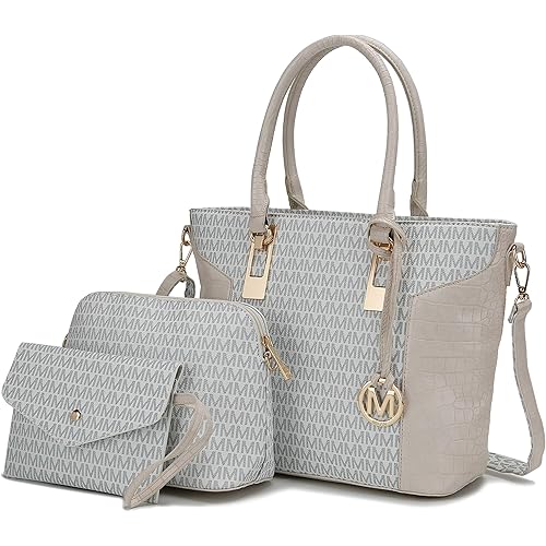 MKF Collection Shoulder Bag for Women, Crossbody Purse & Wristlet: PU Leather Satchel Pocketbook 3 PCs Handbag Set