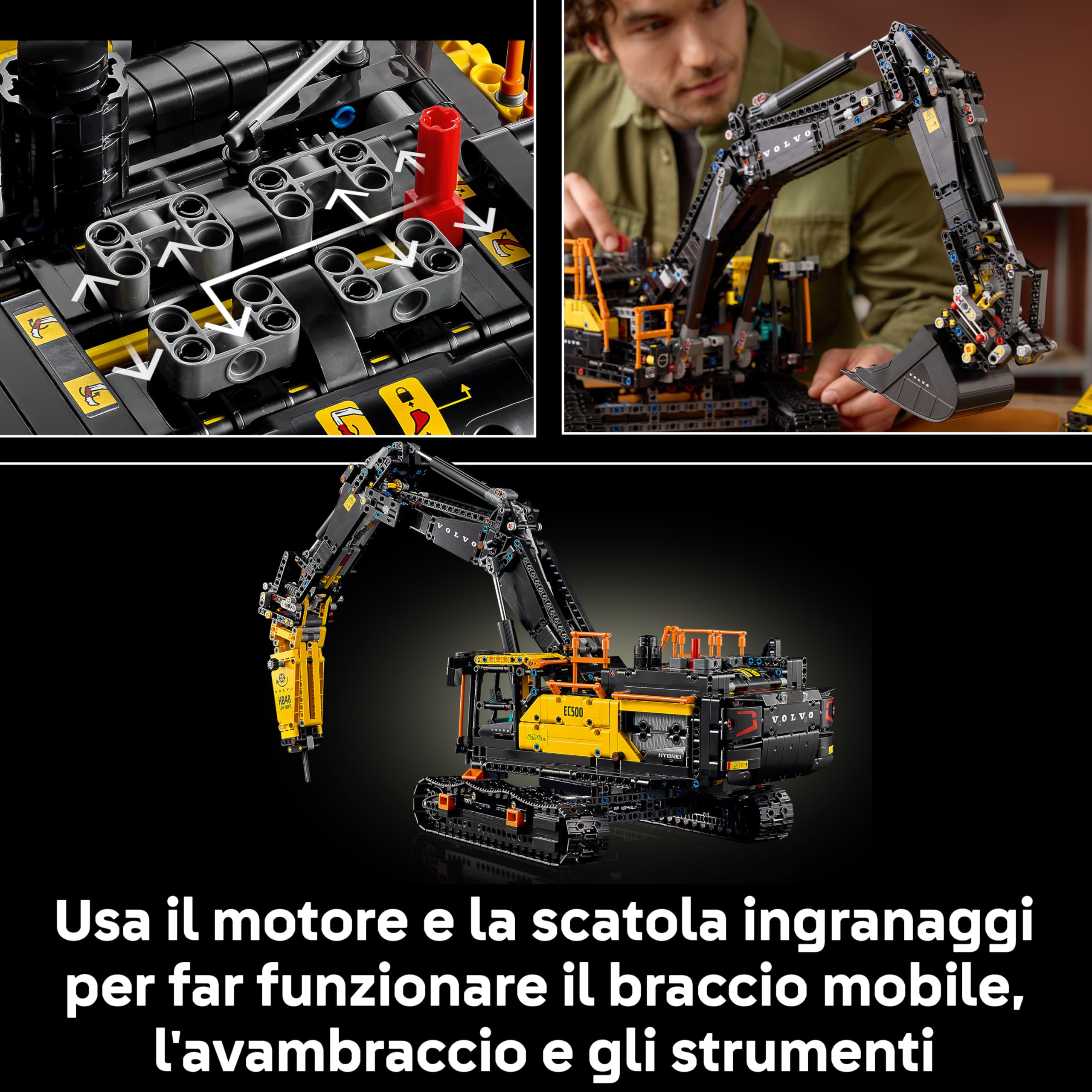 LEGO Technic Escavatore Volvo EC500 Hybrid - Kit di Modellismo da Costruire per Adulti - Veicolo da Cantiere Motorizzato con Braccio e Cingoli Mobili, e Attrezzi Intercambiabili - Idea Regalo - 42215