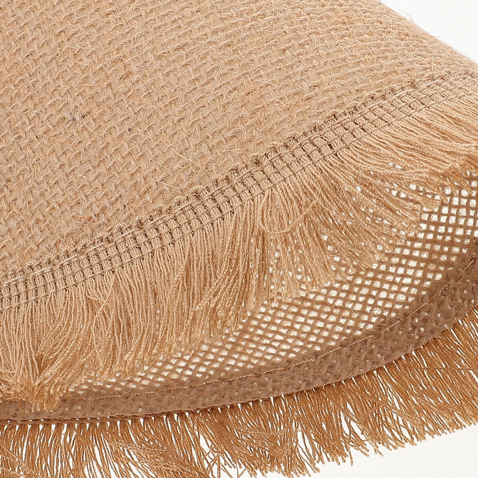 Set 8 Tovagliette Intrecciate in Juta Beige con Bordo in Pizzo, Rotonde 37 Cm, Resistenti e Facili da Pulire, per Pasti Quotidiani e Occasioni Speciali