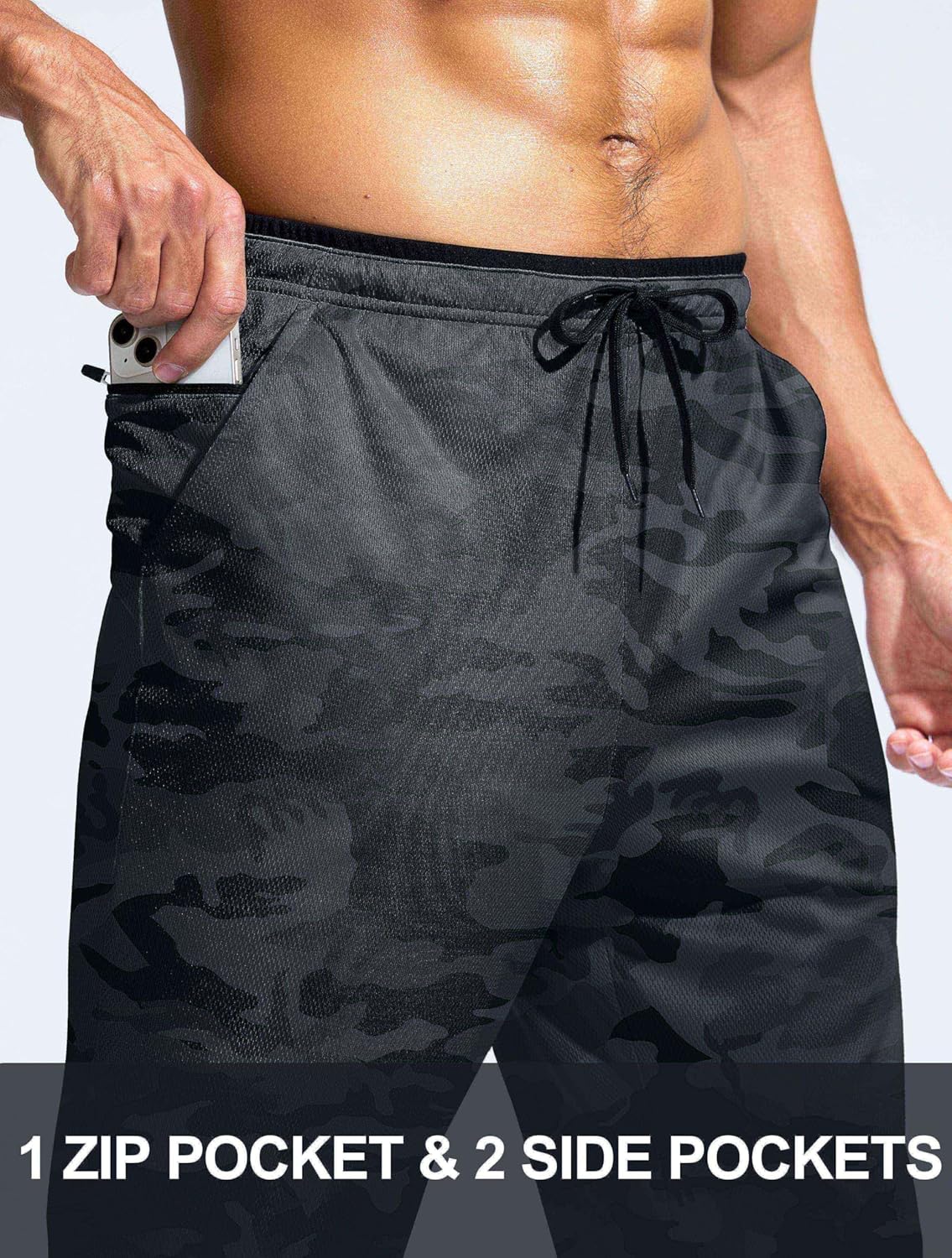 Pudolla Men's Lightweight Mesh Sweatpants Loose Fit Open Bottom Athletic Workout Gym Pants with Zipper Pockets