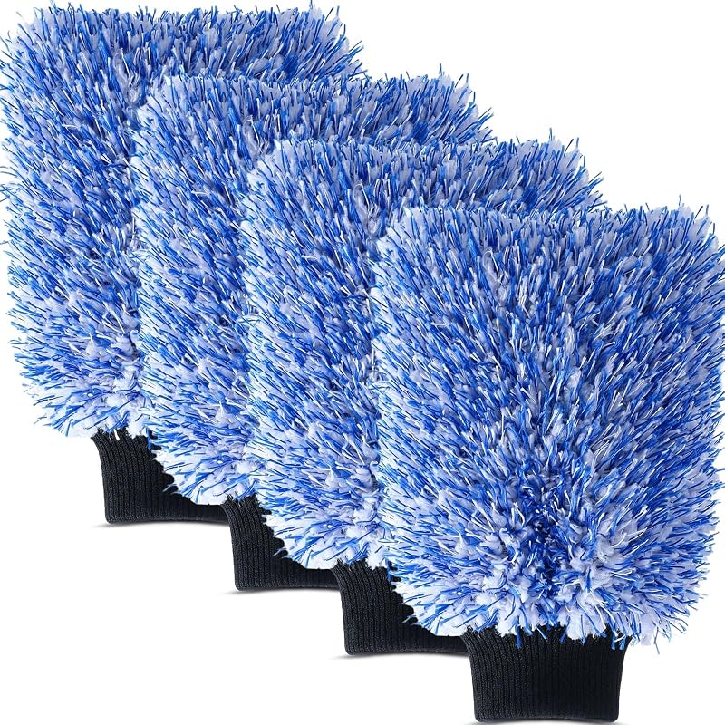 Kit com 4 Luvas de Lavagem Automotiva em Microfibra Ferrochef 25,4 x 17,8 cm Azul