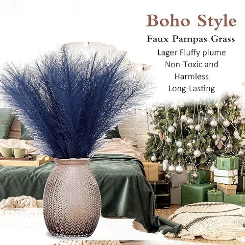 Miniatura 5 de Acfruits Decoración de hierba de las pampas azul marino, 30 piezas de 17 pulgadas de hierba de pampa sintética, arreglo floral de pompas y relleno