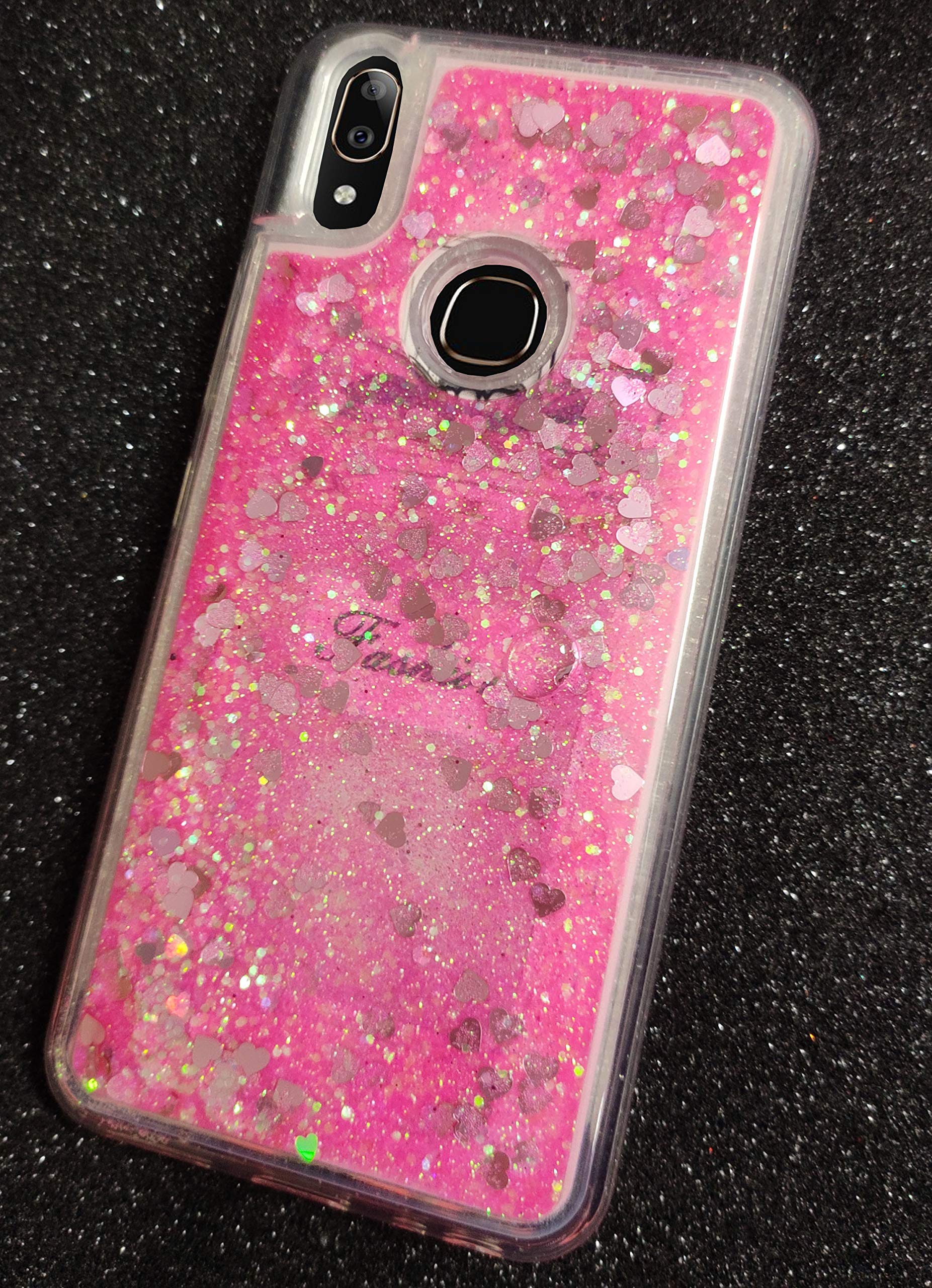ACCWORLD ? Vivo V9 9D Moving Sparkles in Gel Luxury 9D Glitter Waterfall Soft Back Cover Case for Vivo V 9 (Pink Heart) Limited Stock Hurry