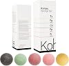 Konjac Sponge Set: 5 Pack Kohle Company UK 100% Natural Cleanser, Suitable for Sensitive Skin, PLASTIC-FREE Packaging. Including Charcoal, Turmeric, French Green, Red & Pink Clay SALE