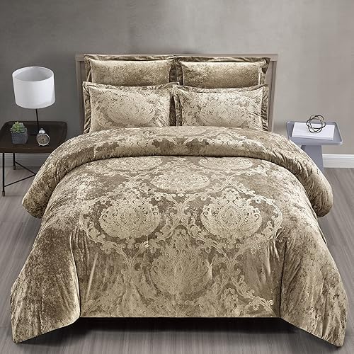 Miniatura 8 de Sunshine Nicole Juego de edredón con estampado metálico, cara de terciopelo envejecido con estampado metálico y reverso de microfibra sólida