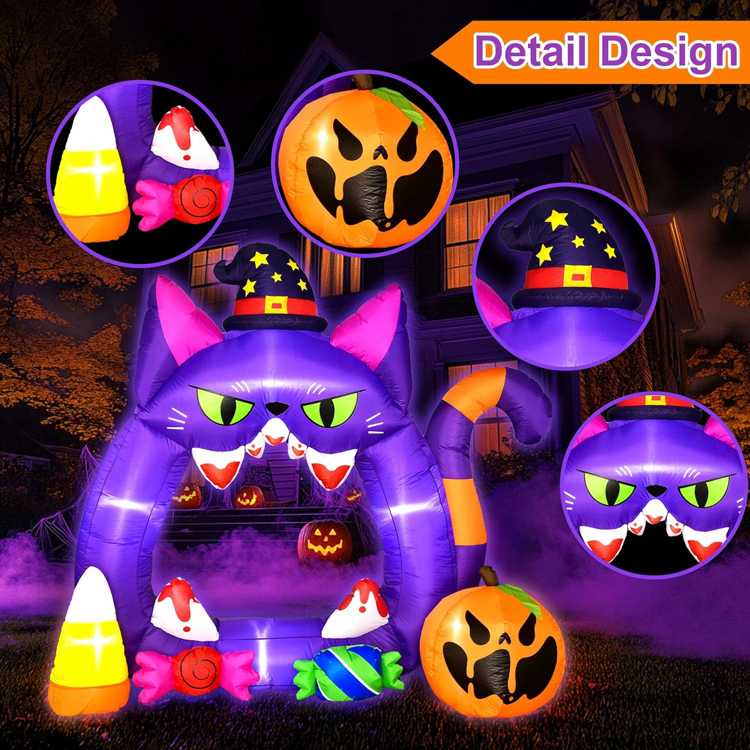 PRESENCE 7.3FT Halloween Decorations Outdoor - Inflatable Pumpkin Photo Frame with Candies Pumpkin, Built-in LEDs for Blow Up Decor Outside Party Supplier Decor Outdoor