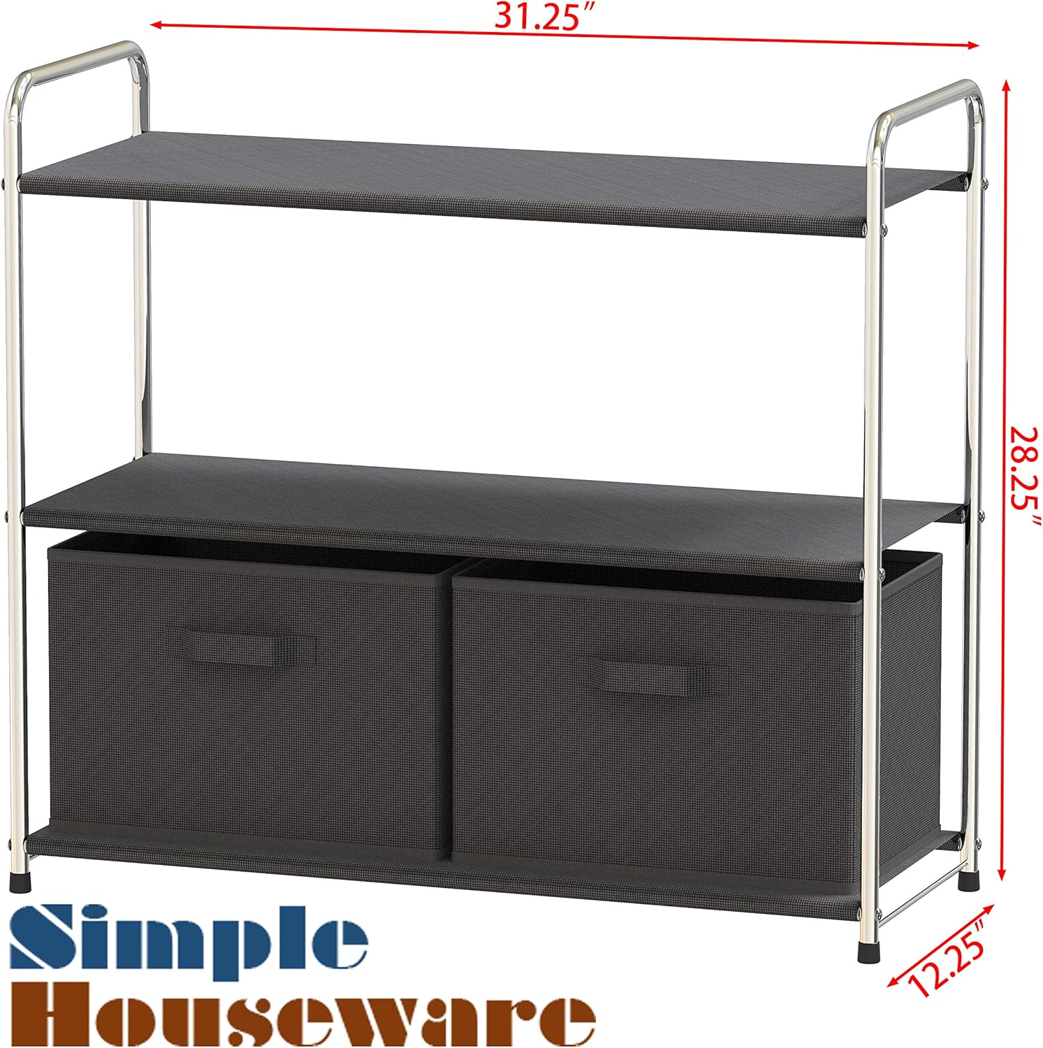 Simple Houseware 3-Tier Closet Storage with 2 Drawers, Dark Grey - Image 3