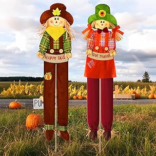 Meonum 2 Pack Fall Harvest Scarecrow Decorations, Thanksgiving Standing ...