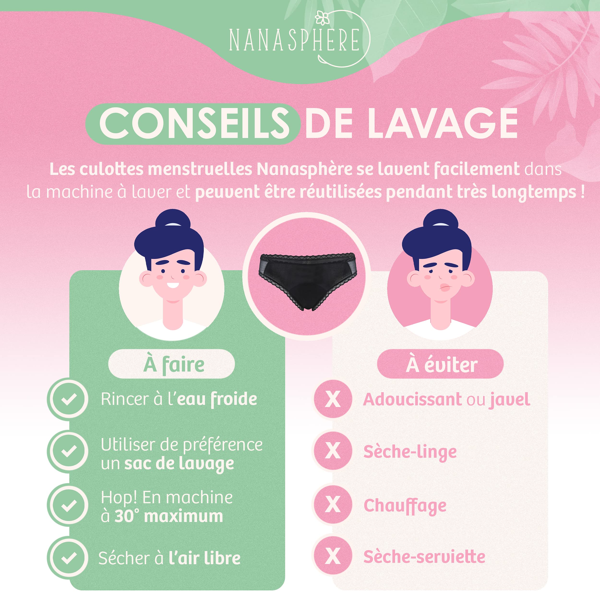 Lot 3 Culottes Menstruelles Ultra Absorbante Coton Bio + Sac Lavage | Flux Abondant sous Vêtement Lavable Réutilisable Règles Fuites Post Accouchement Adolescente
