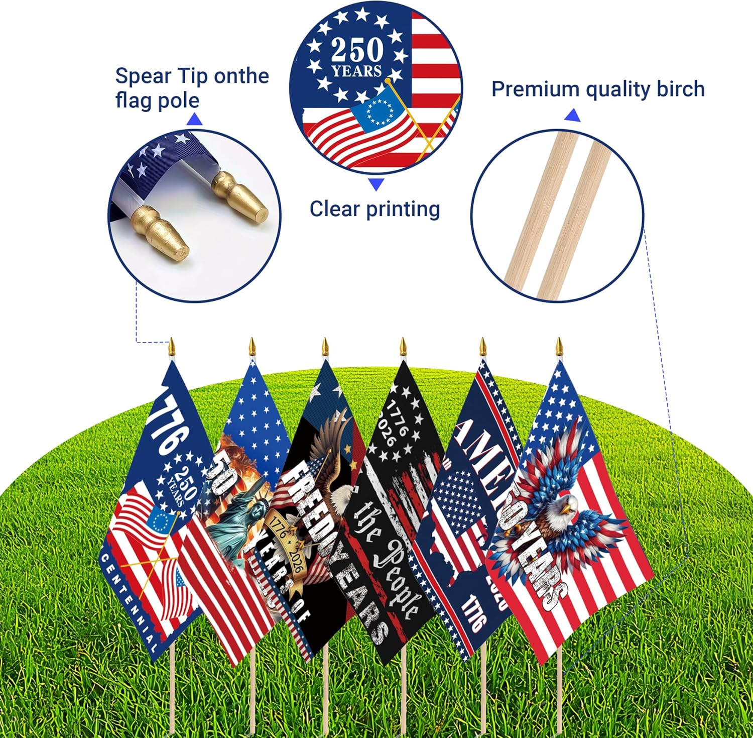 100Pcs 250 Anniversary USA Flag 1776 Flag 5x8 Inches Signs Hand Held Flags for Room House Welcome Lawn Backdrop Parade (100, C)