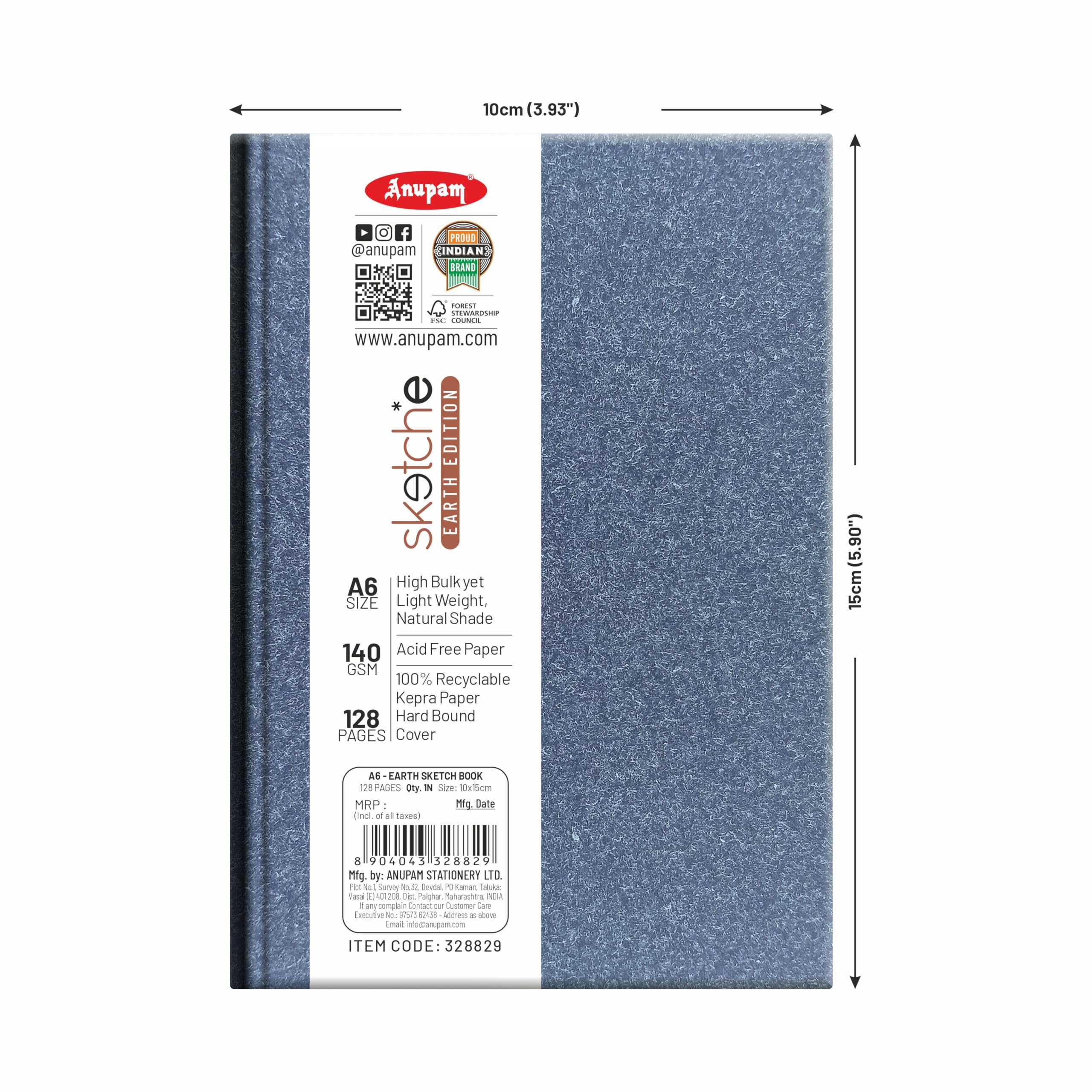 Anupam Earth Sketche Drawing Book A6 | 100% Recycled Hardbound