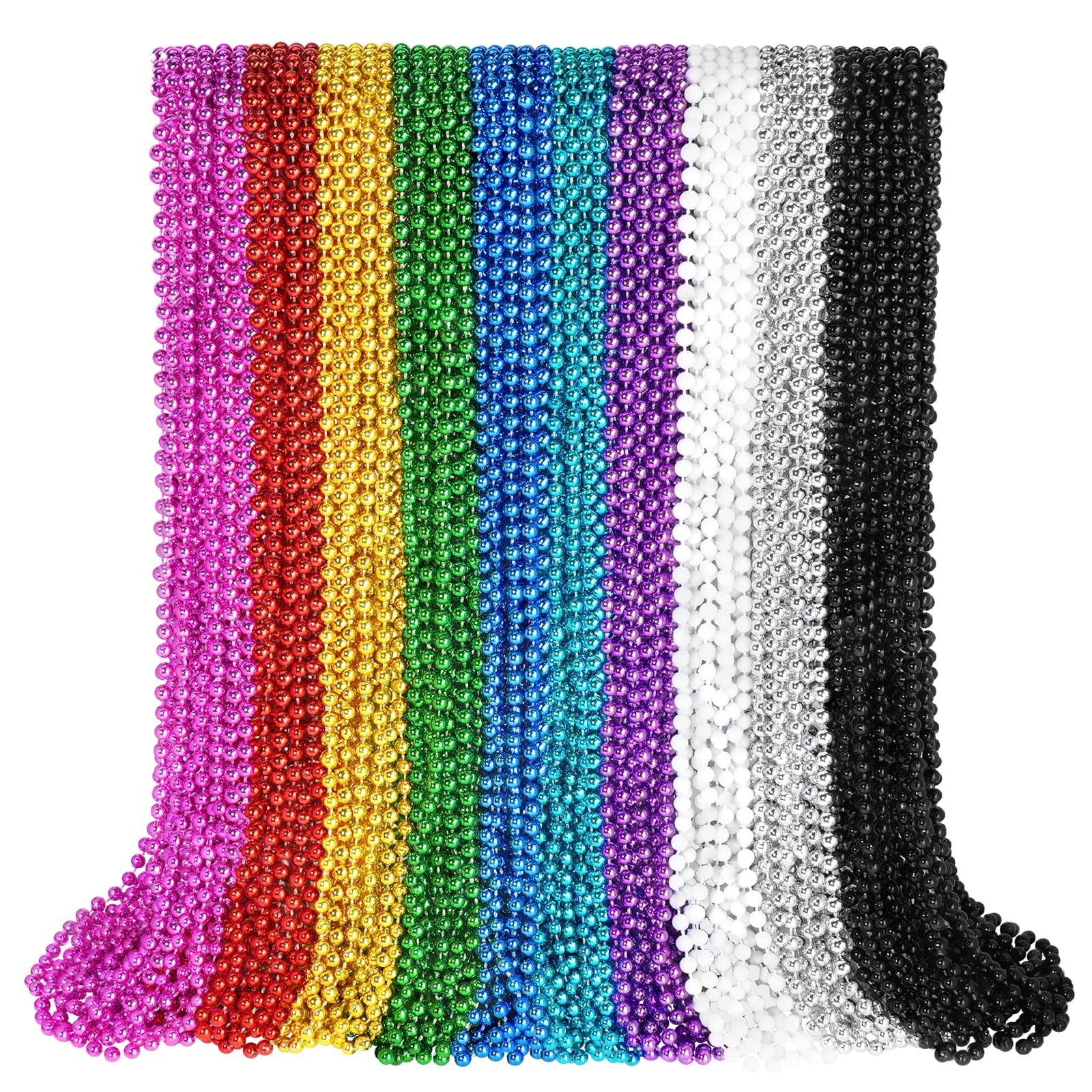 Photo 1 of 100 PCS Mardi Gras Beads Necklaces, 10 Colors 33 Inch Colorful Bead Necklaces Bulk Party Beads Necklace Round Beaded Necklaces for Mardi Gras, St. Patrick's Day, Christmas, Carnival Party Favor
