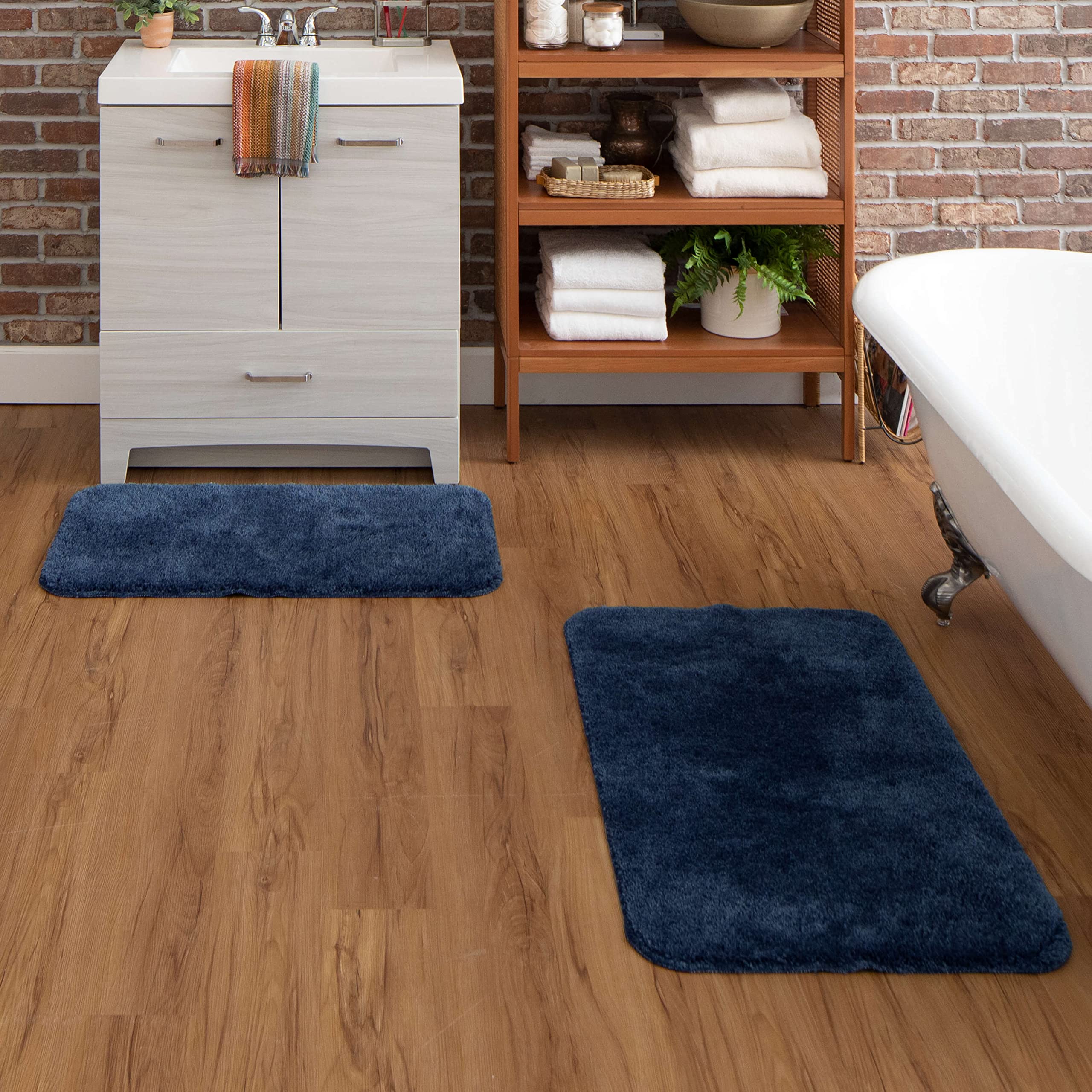 Mohawk Home Machine Washable Bath Navy Blue 1' 11" x 3' 3" Bath Mat Perfect for Your Bathroom