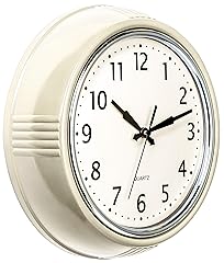 Bernhard Products Retro Wall Clock 9 . 5 Inch Cream Kitchen 50 's Vintage Design Round Silent Non