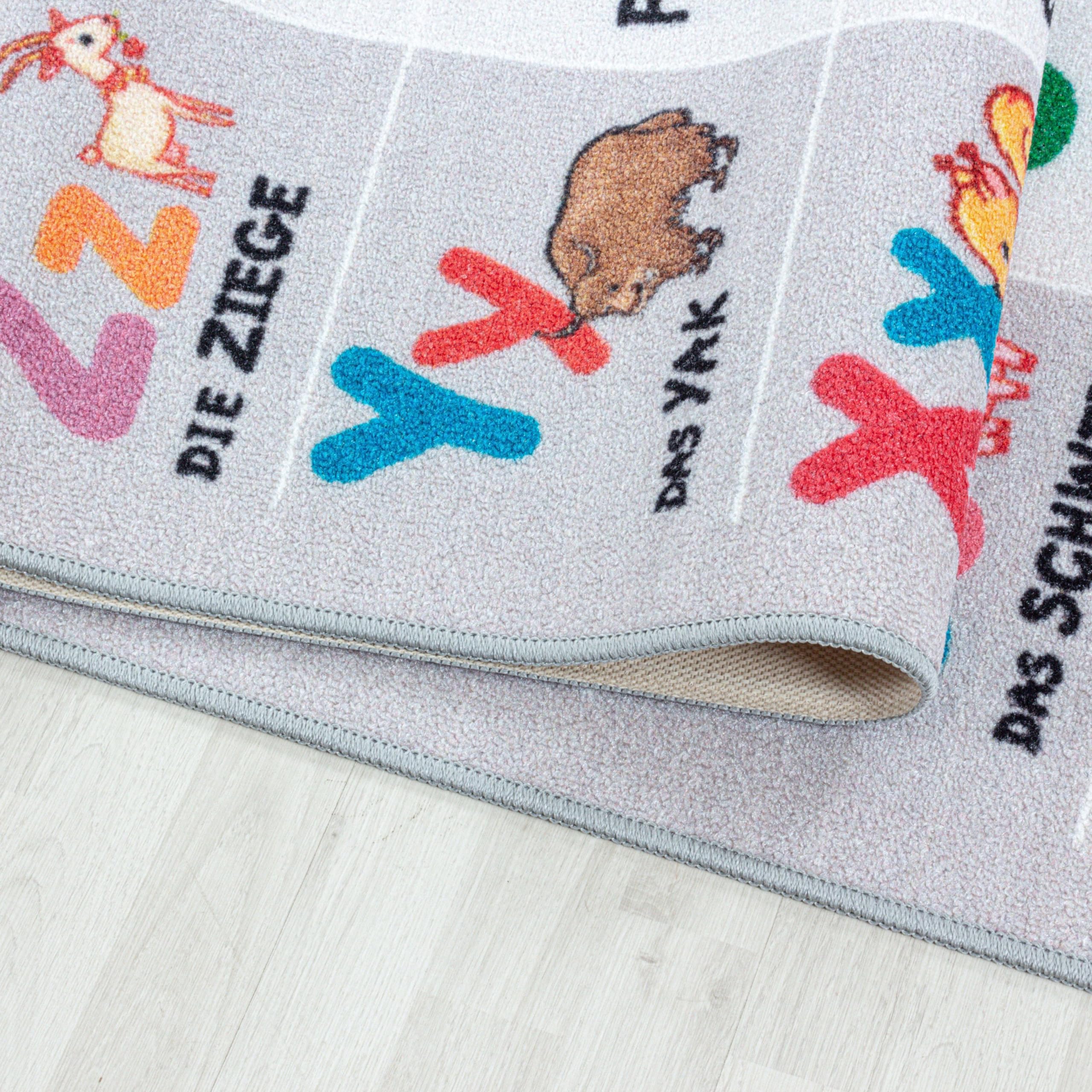 Kinderteppiche für Kinder Alphabet Buchstaben Zahlen Tiere Spielteppich Waschbar Jungen & Mädchen Teppich für Kinderzimmer Babyzimmer Spielzimmer Läufer Teppich in Farbe: Grau, Grösse: 80 x 120 cm