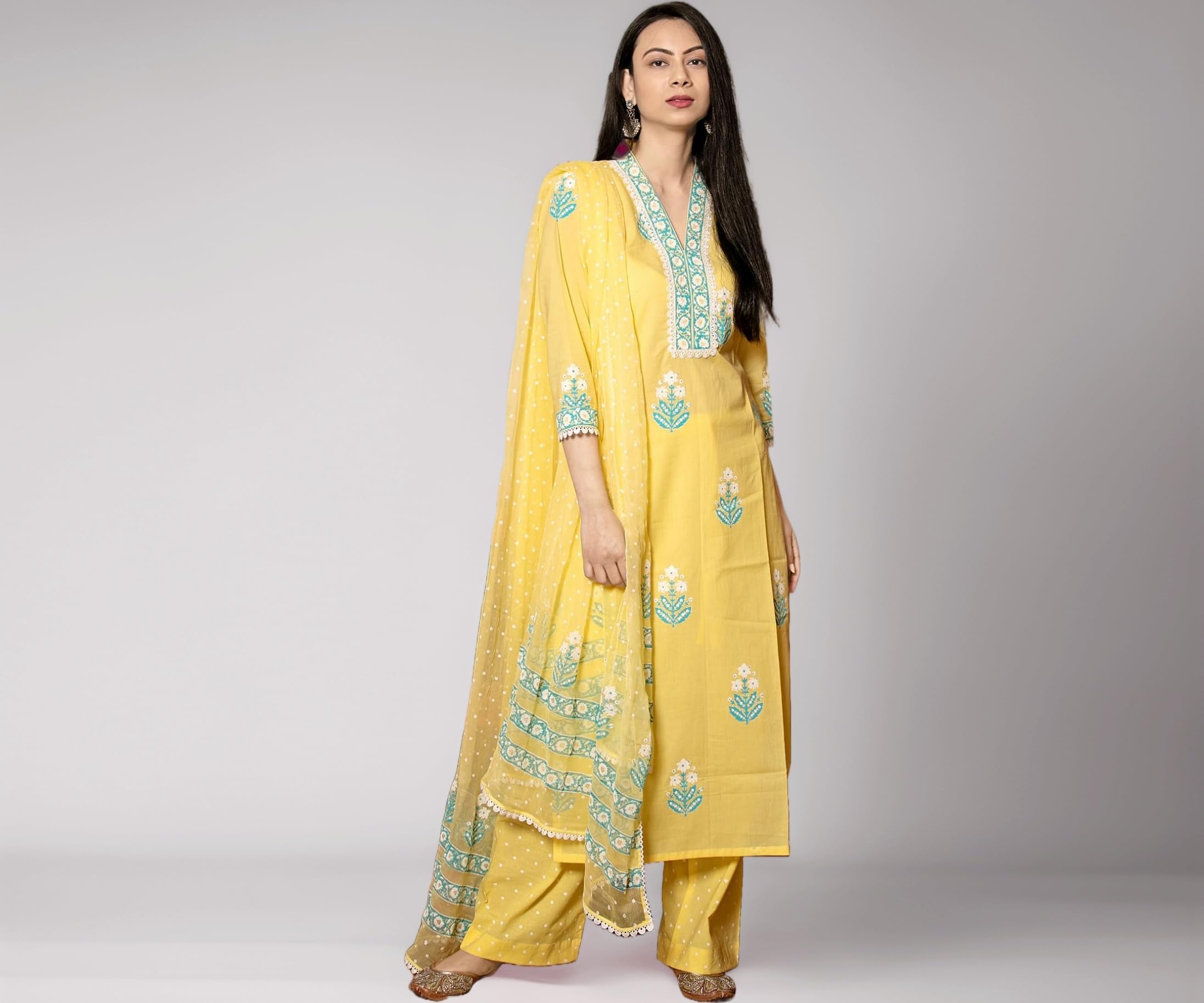 Women's Cotton Blend Straight Hand Block Printed Kurta with Pant & Dupatta | Ethnic Wear for Women | Indian Casual Office Daily Summer Outfit