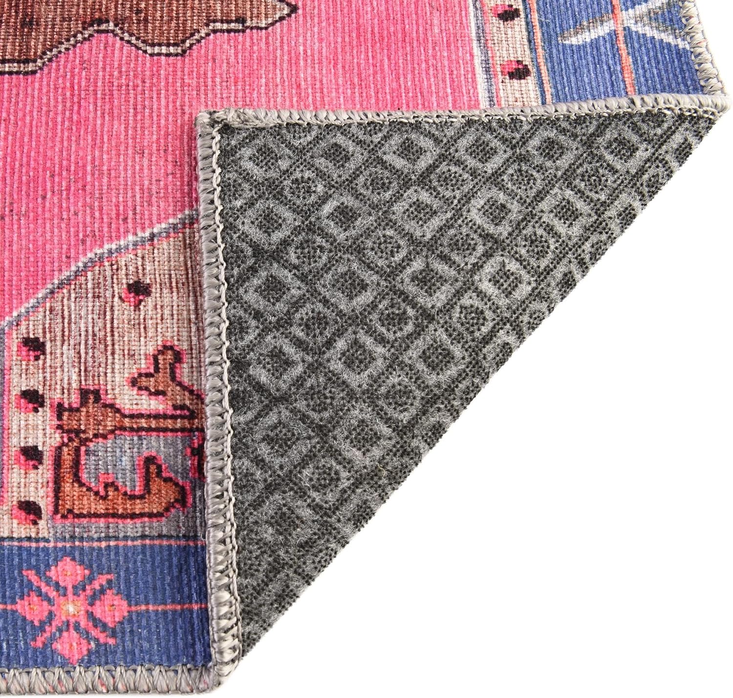 Rugs.com - Timeless Rug – 4 Ft Runner Fuchsia Washable Rug Retro Medallion, Easy-Clean, Perfect for Hallways