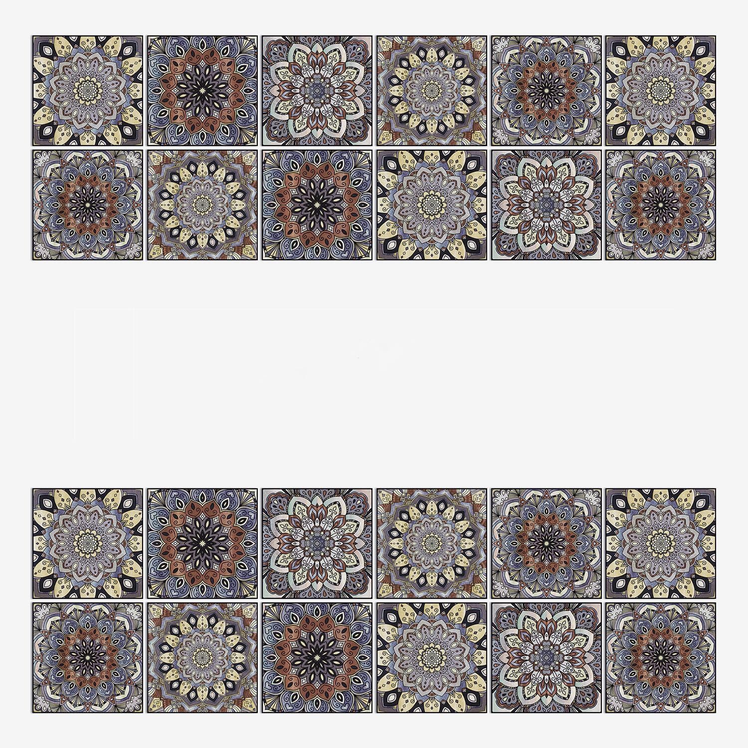 Autocollants de carrelage imperméables et repositionnables marron rétro x24