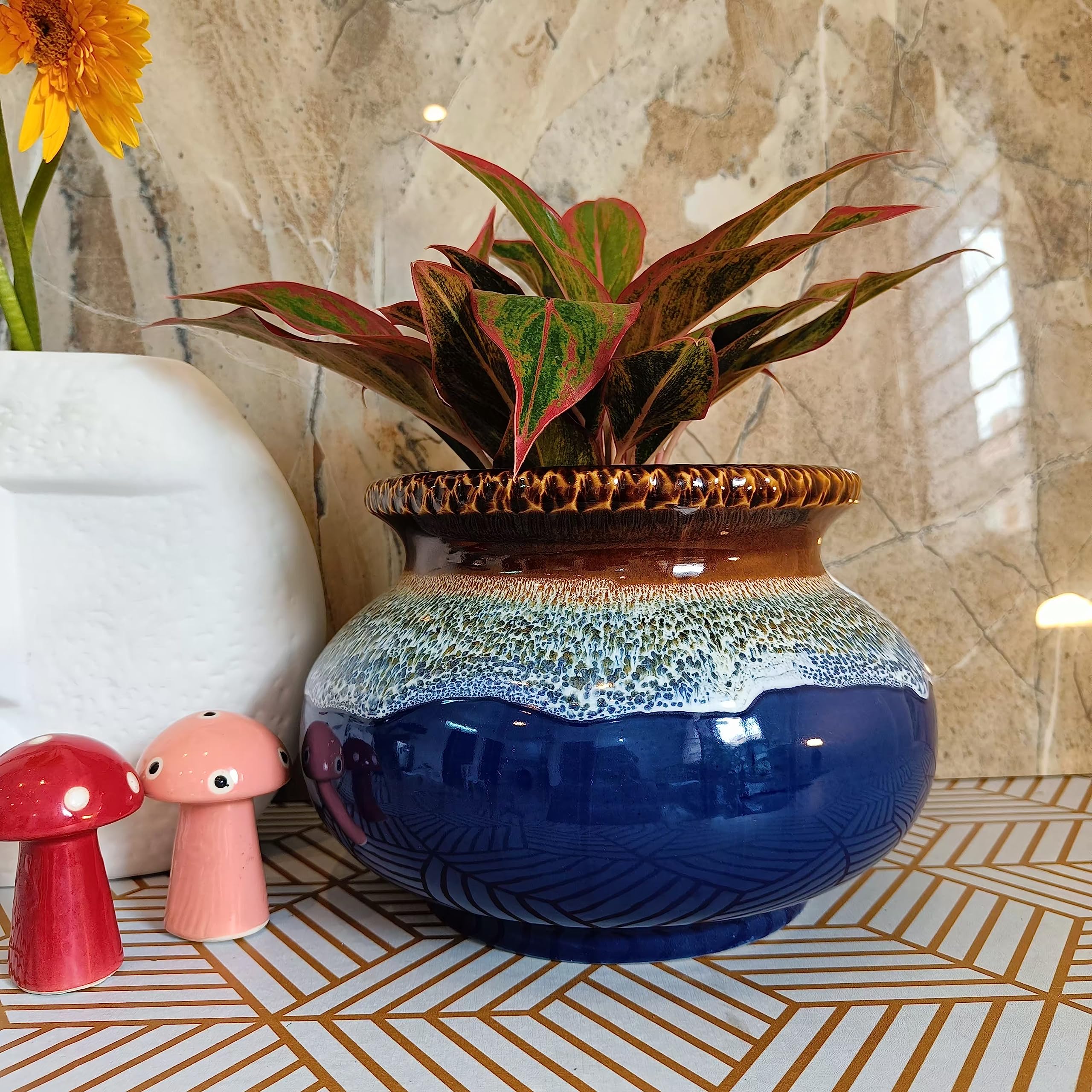 Niyara Premium Unique Matki Look Ceramic Pots Planters for Indoor Plants,Succulent,Outdoor,Balcony,Home,Garden,Office Size -Large 9 inches by 7 inches (Blue) (B09DL41WZY) Amazon Price History, Amazon Price Tracker