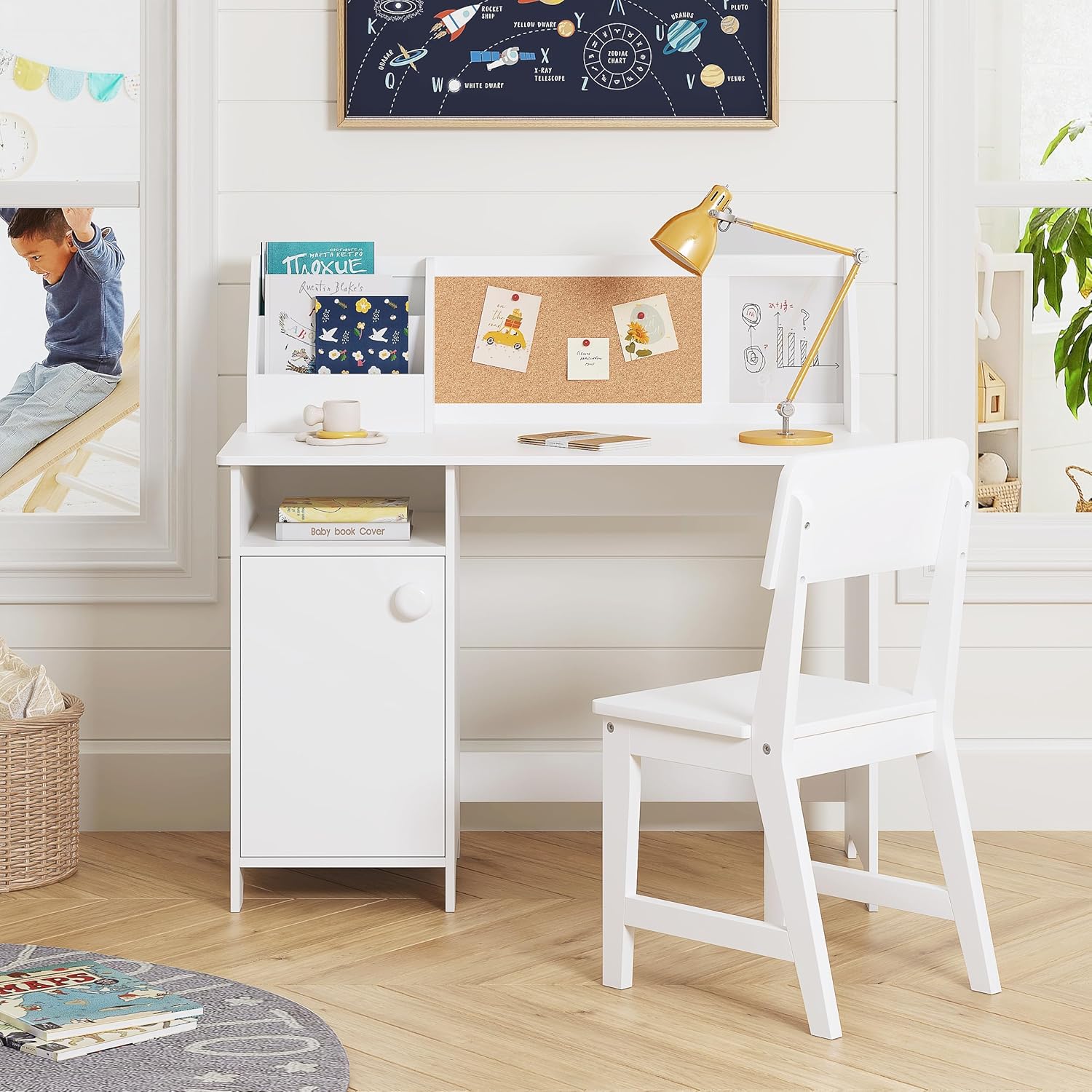 UTEX Kids Study Desk with Chair, Kids Desk and Chair Sets with Hutch for 3-8, Wooden Children Study Table, Student Writing Table Computer Workstation