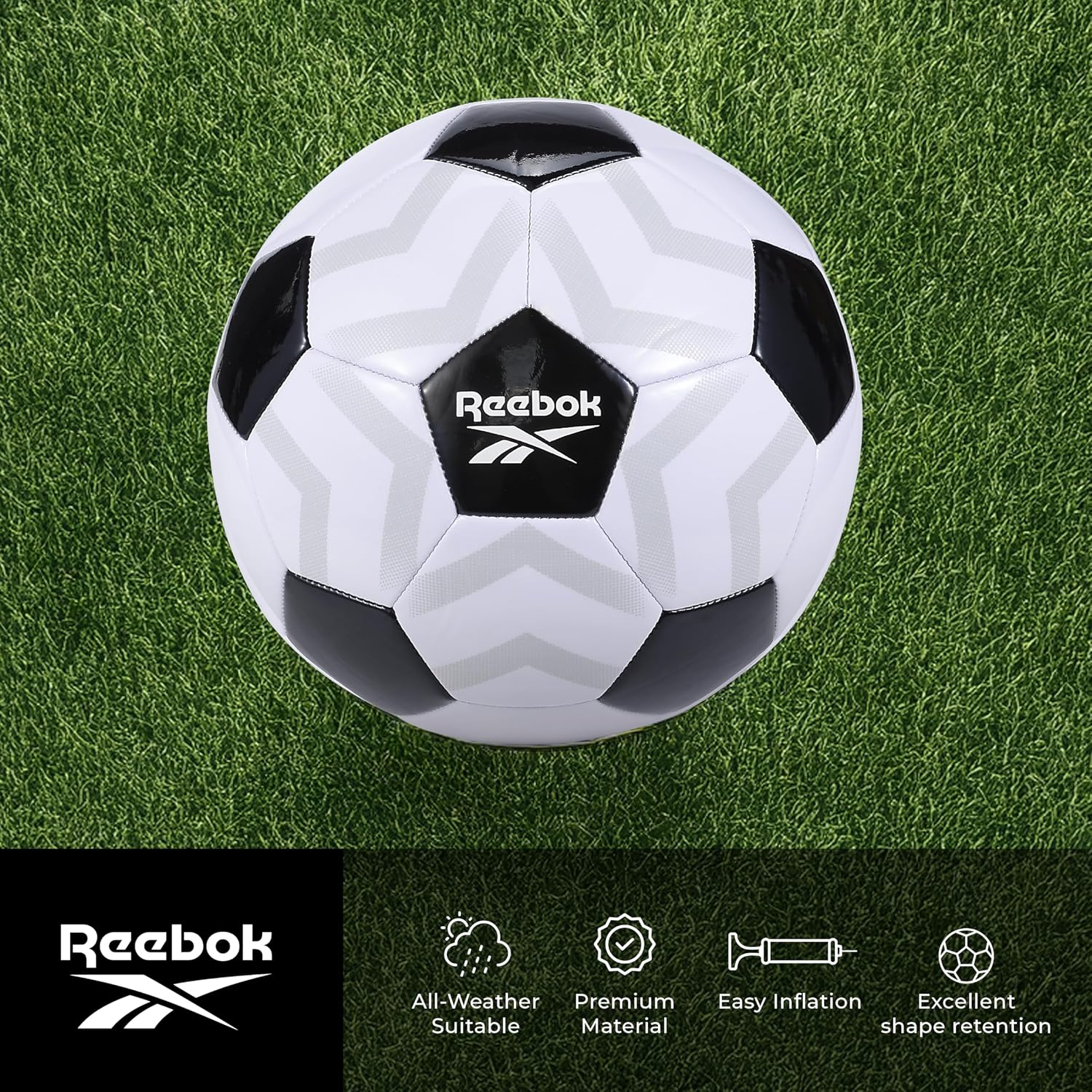 Reebok - VR-1K Synthetic Soccer Ball, Versatile & Durable (White/Black, Size 5) | Durable Construction, Includes Balls, White/Black, Size 5, Versatile & Durable