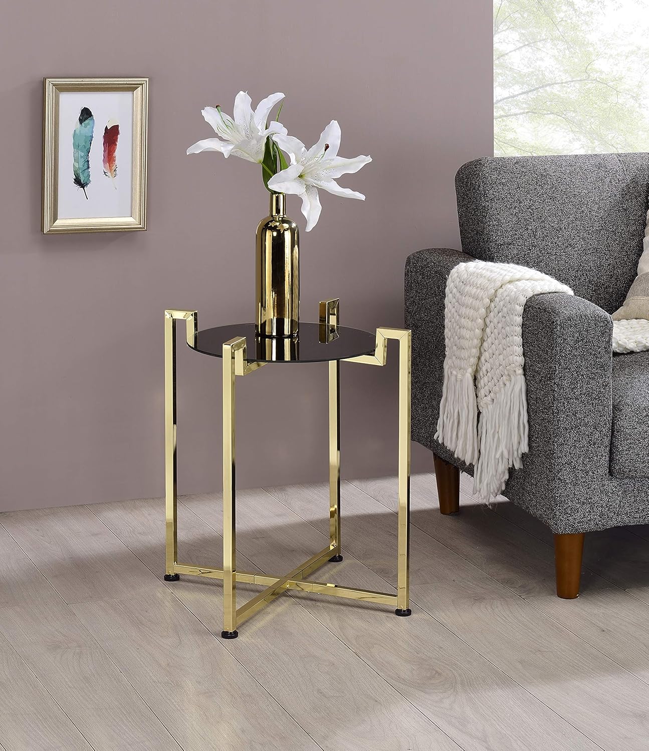 Kings Brand Furniture - Torbla Accent Side End Table, Metal & Glass, Chrome/Black