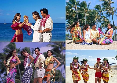 Miniatura 4 de 4 piezas de leis hawaianos morados con hojas verdes para fiesta de graduación, fiesta de baile, accesorio de fotos en exteriores (morado)