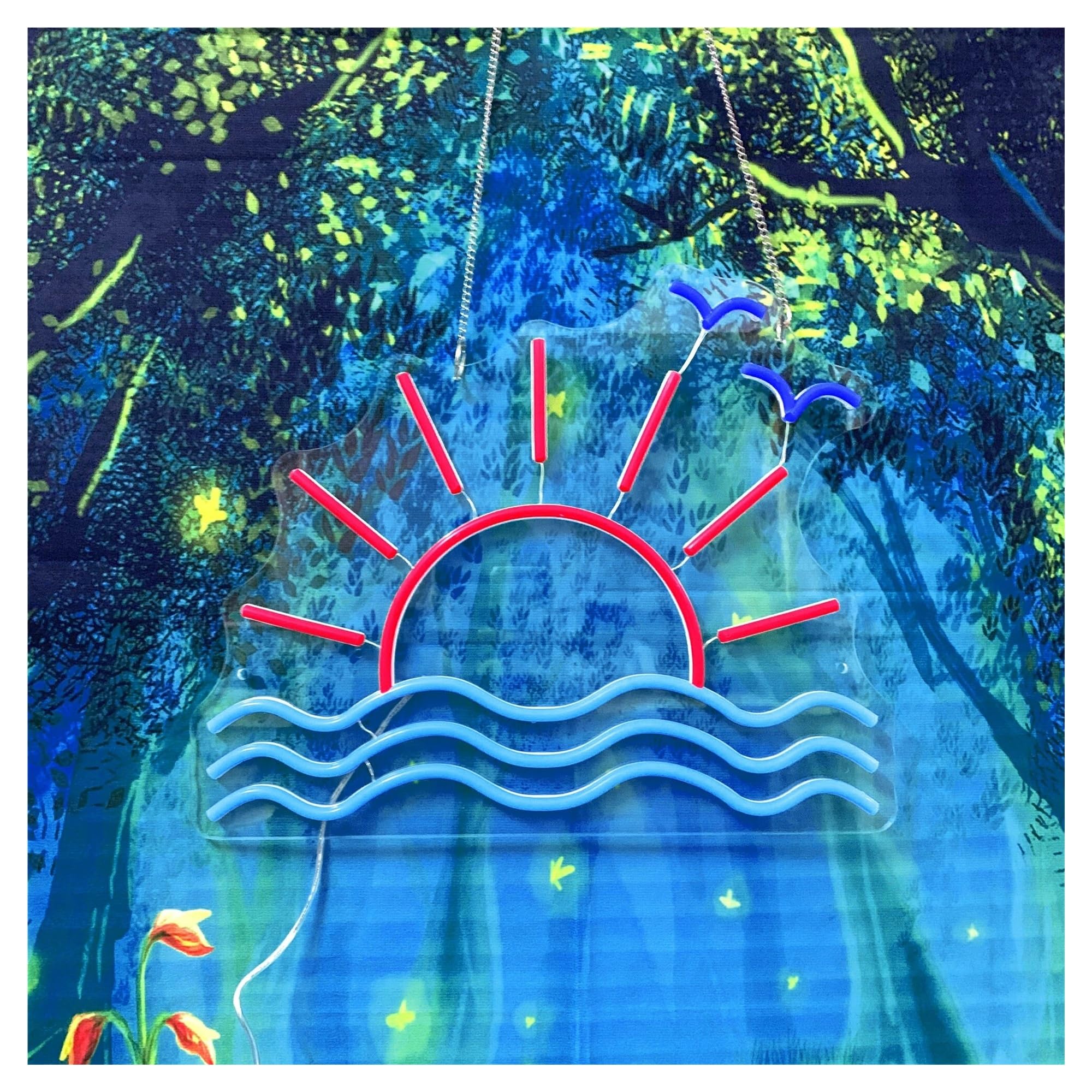 Décor Mural Lumière Enseigne Lumineuse Néon Lever Et Coucher De Soleil Pour Salle Jeux, Chambre, Bar, Salon, Décoration Murale Pour Fête D'anniversaire 40x32cm