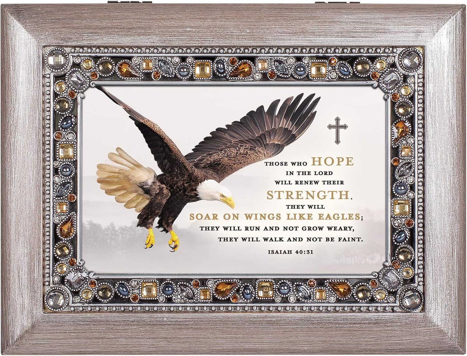 Cottage Garden Soar On Wings Like Eagles Grey Brushed Pewter Jeweled Music Box Plays Eagle's Wings